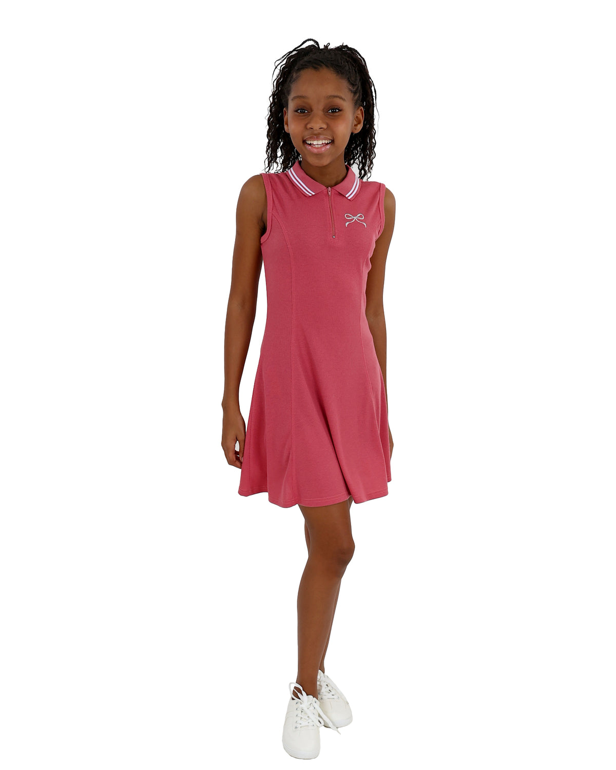 Sleeveless Coral Zip Up Polo Tennis Dress