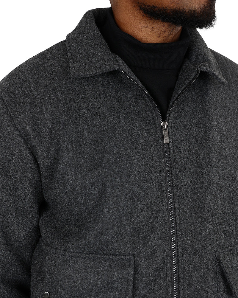 Grey Mélange Melton Harrington Zip Up Jacket