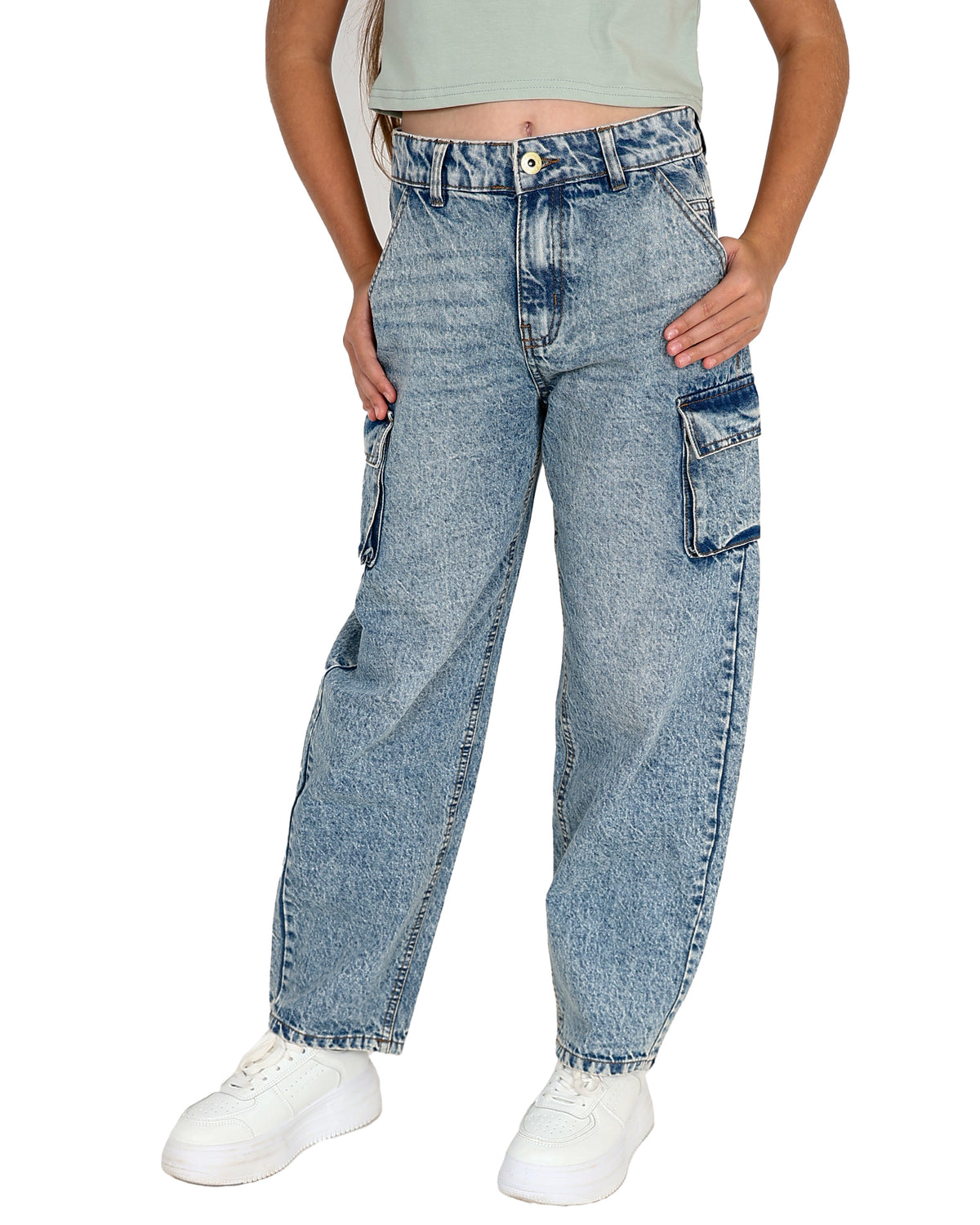 Light Blue Cargo Barrel Jeans