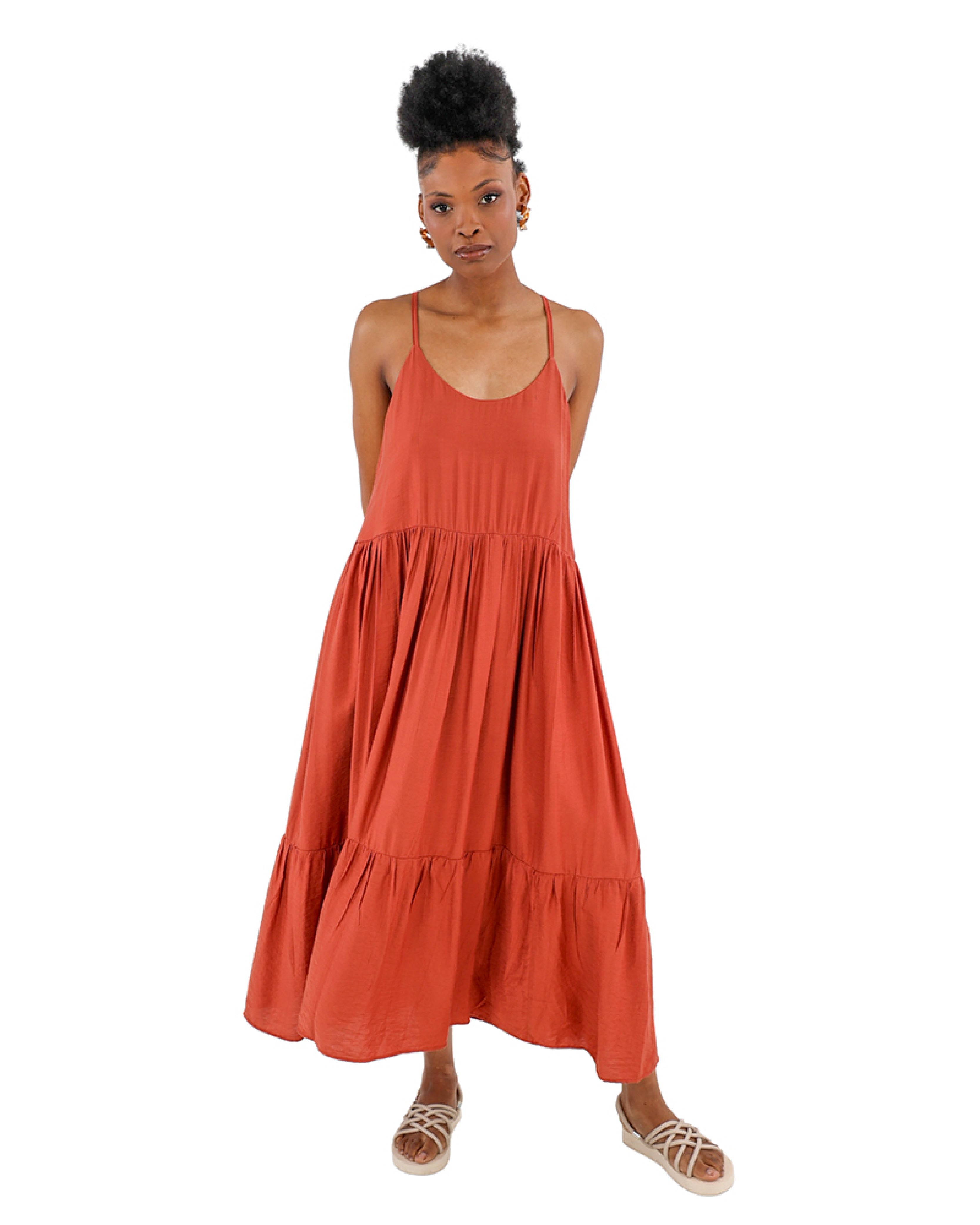 Strappy Tiered Rust Maxi Dress