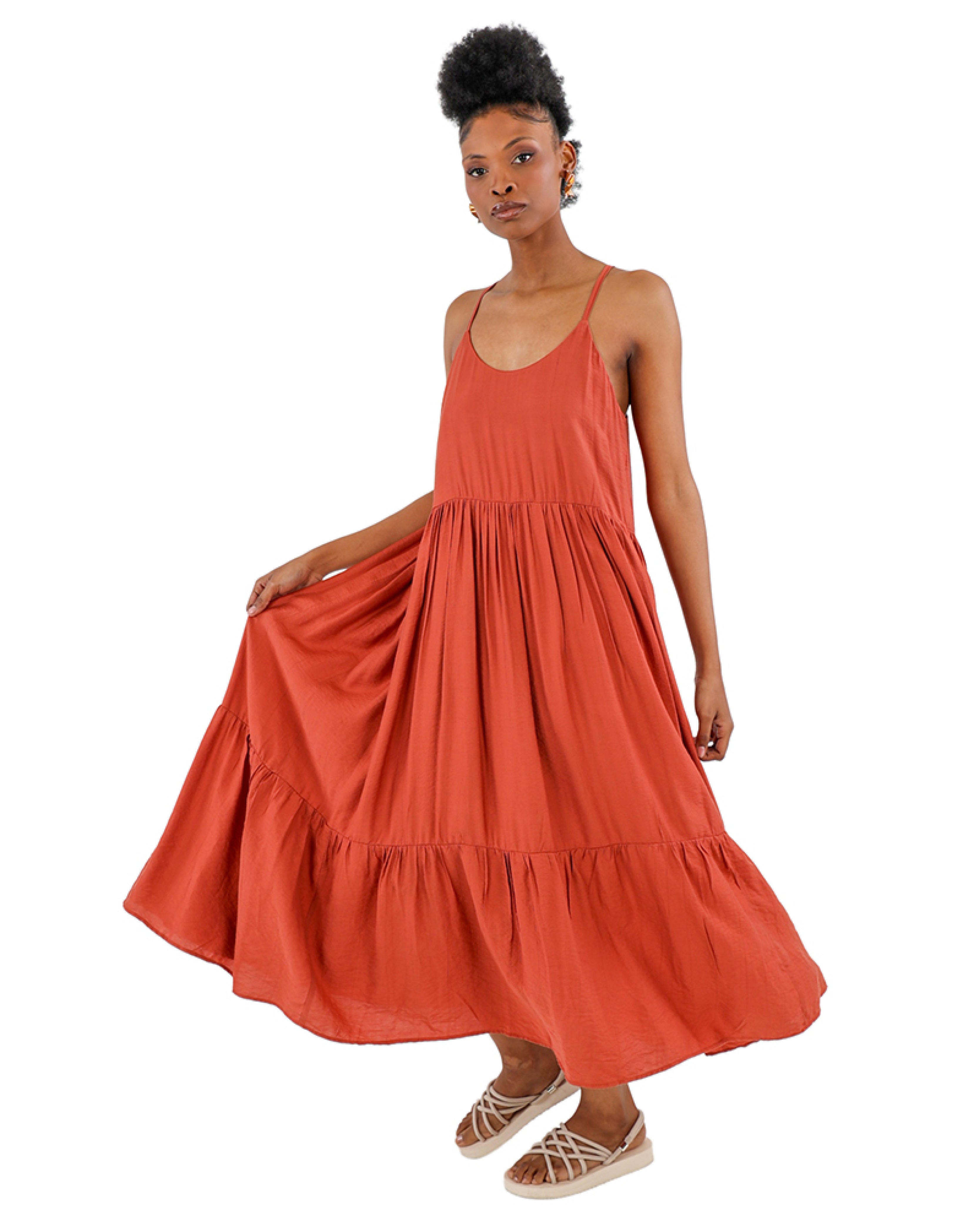 Strappy Tiered Rust Maxi Dress