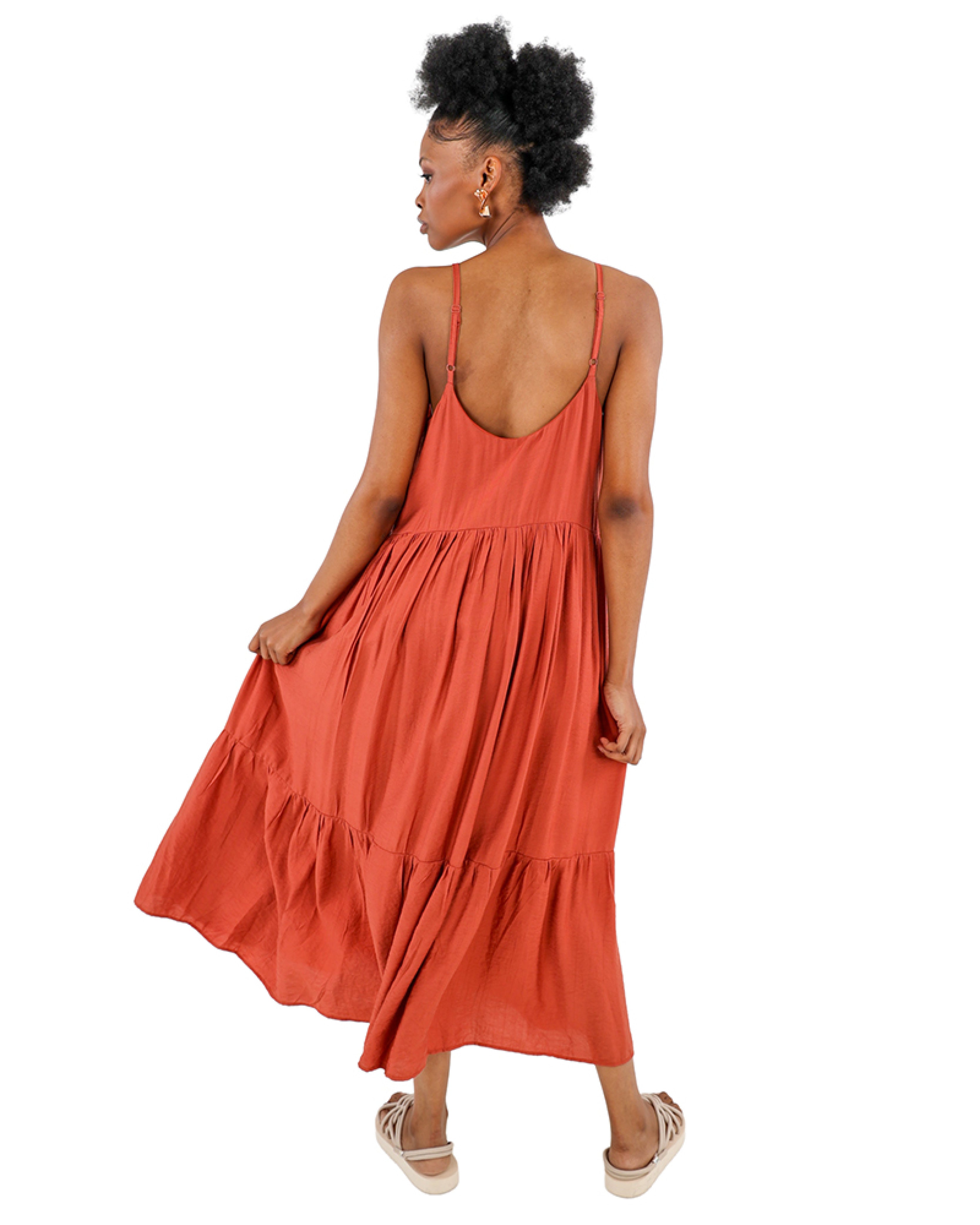 Strappy Tiered Rust Maxi Dress