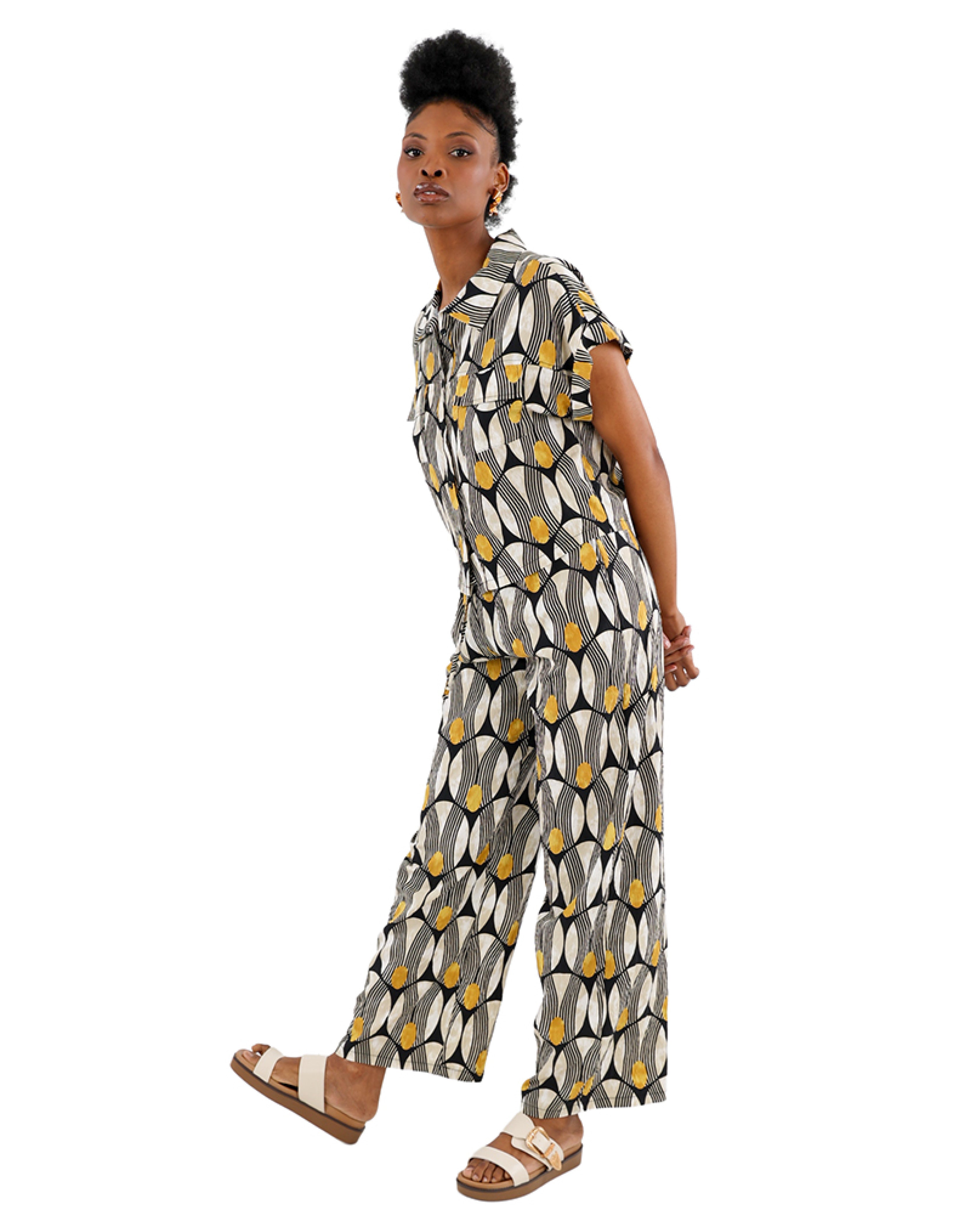 Geometric Print Pull On Wide Leg Pants