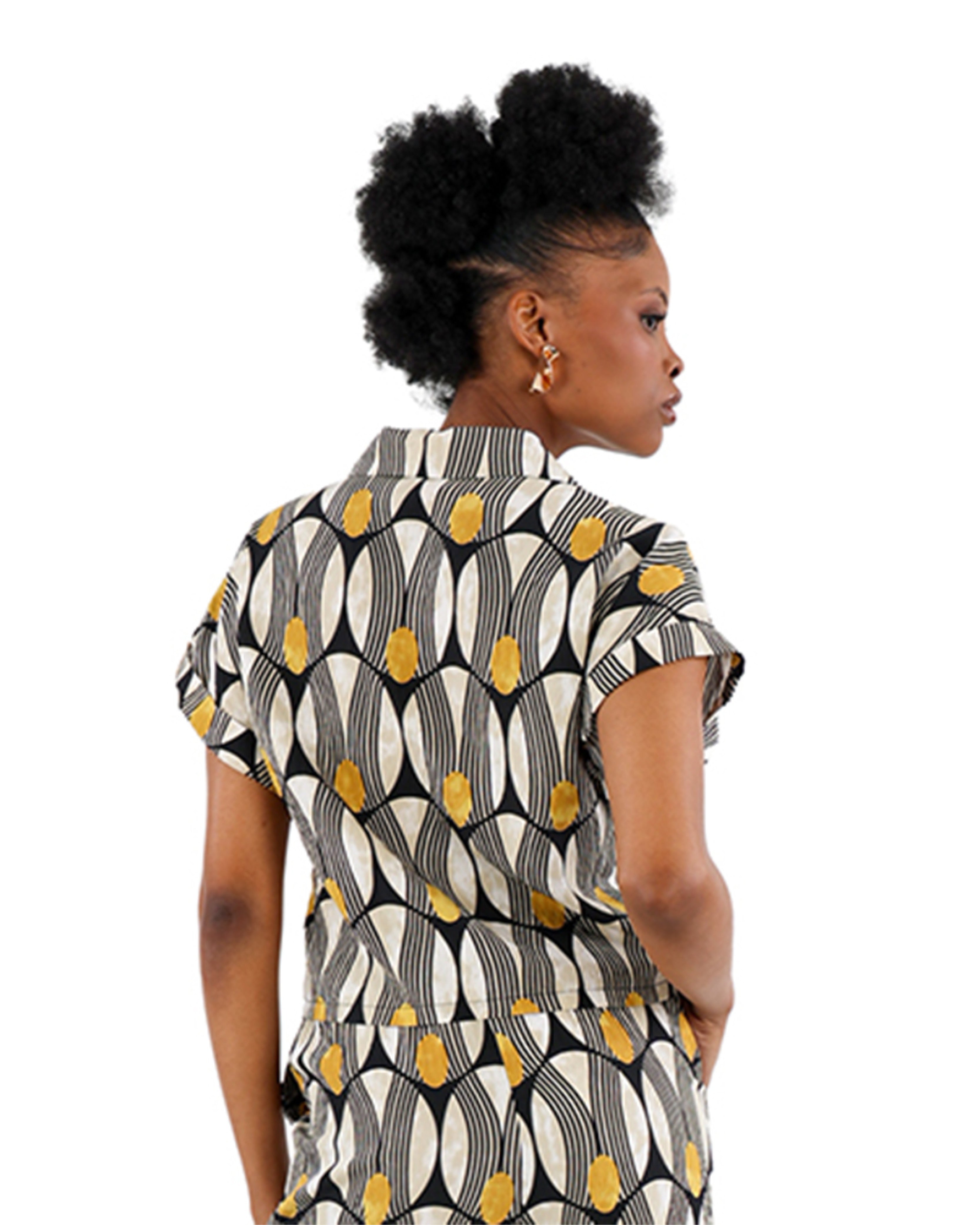 Geometric Print Double Pocket Short Sleeve Shirt