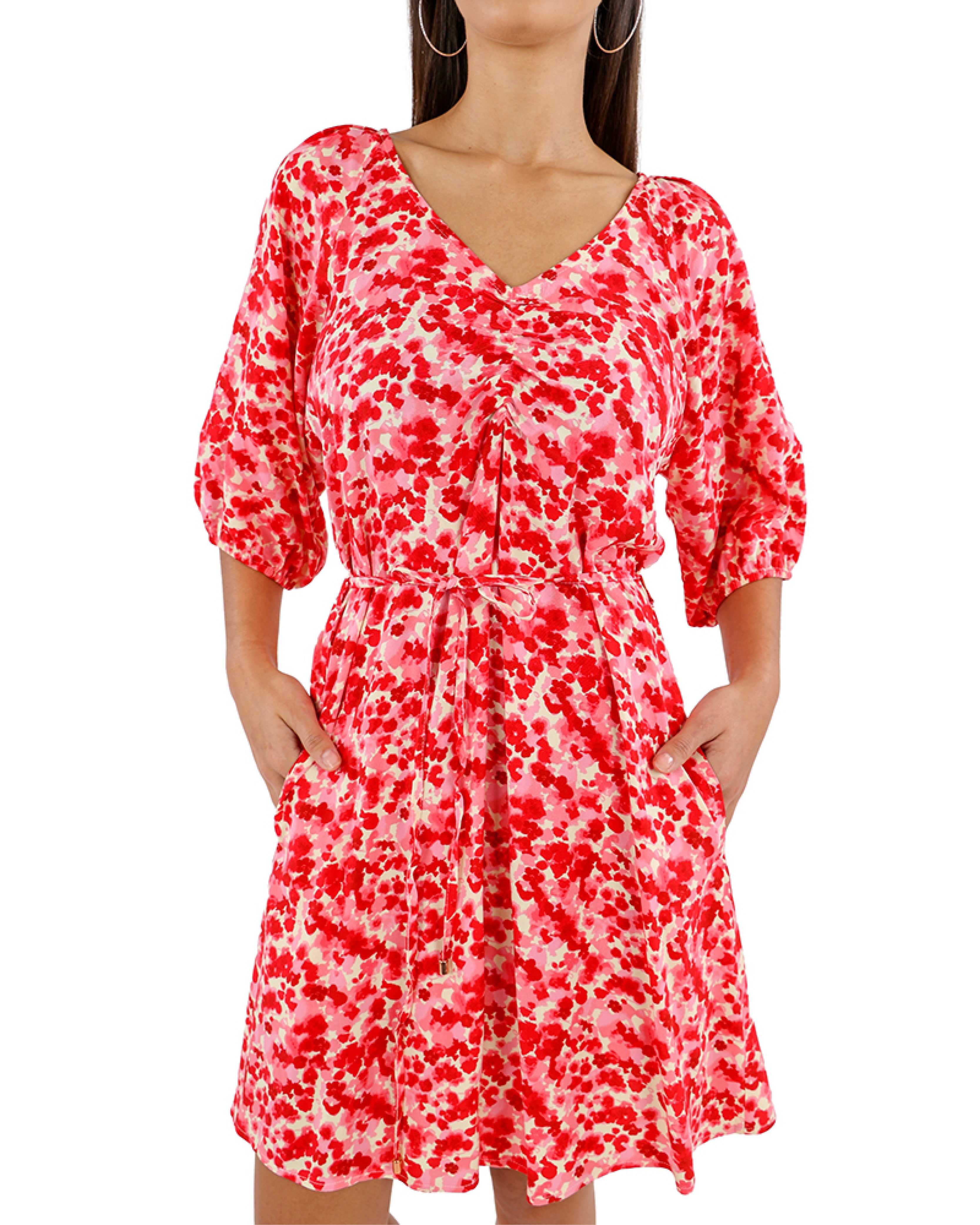 Bubble Sleeve Printed Dress
