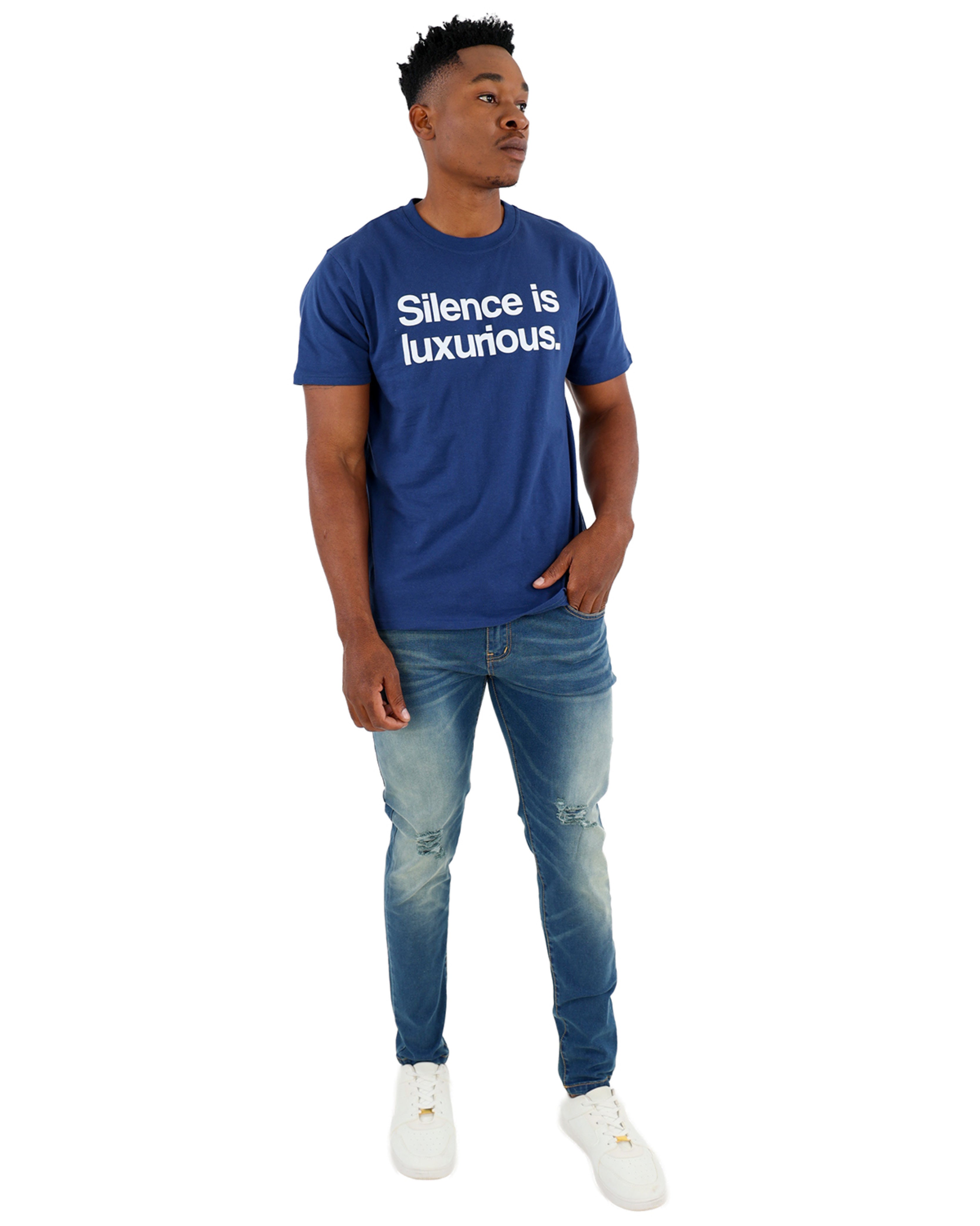 Short Sleeve Teal "Silence" Slogan T-Shirt