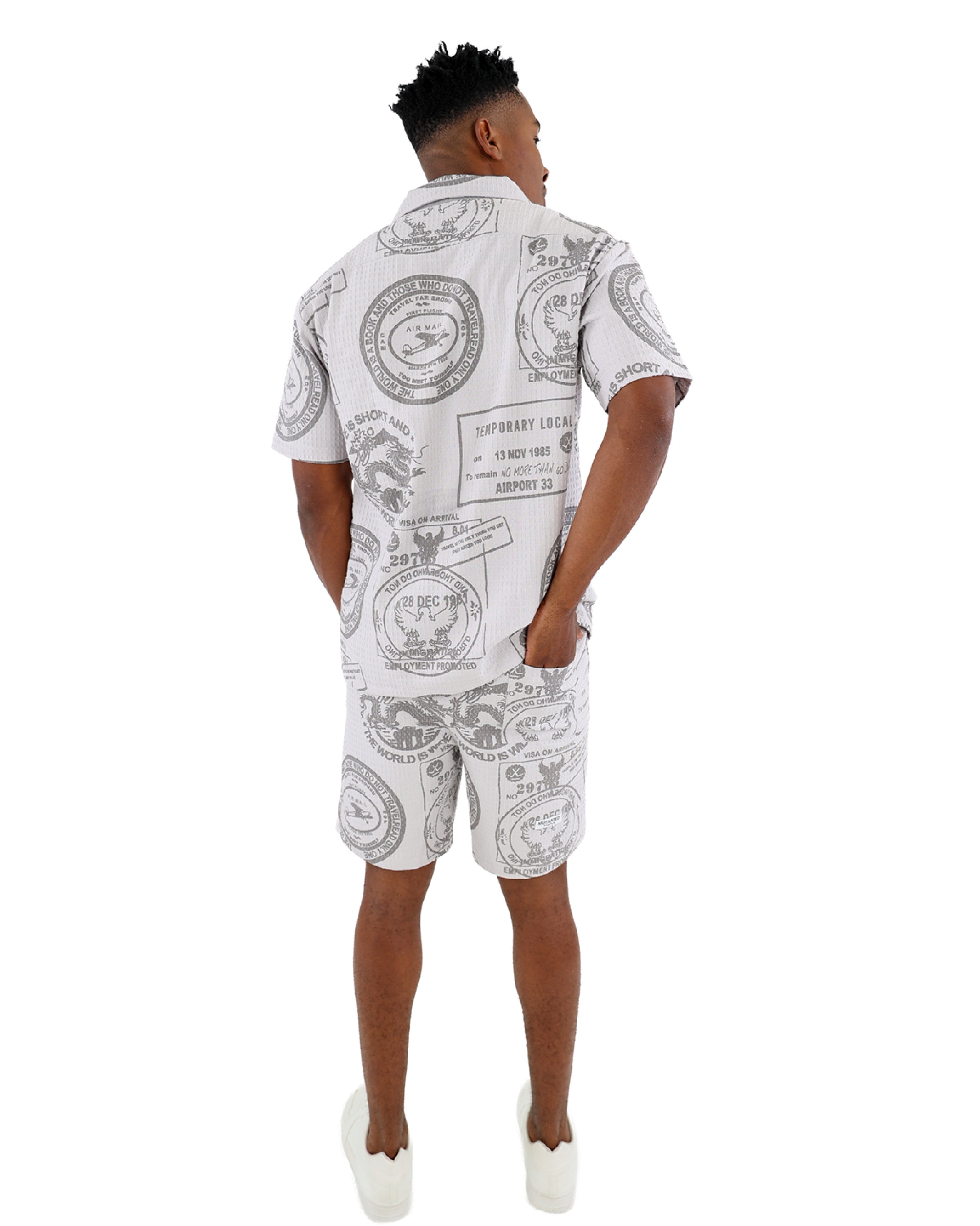 Grey Stamp Print Textured Shorts