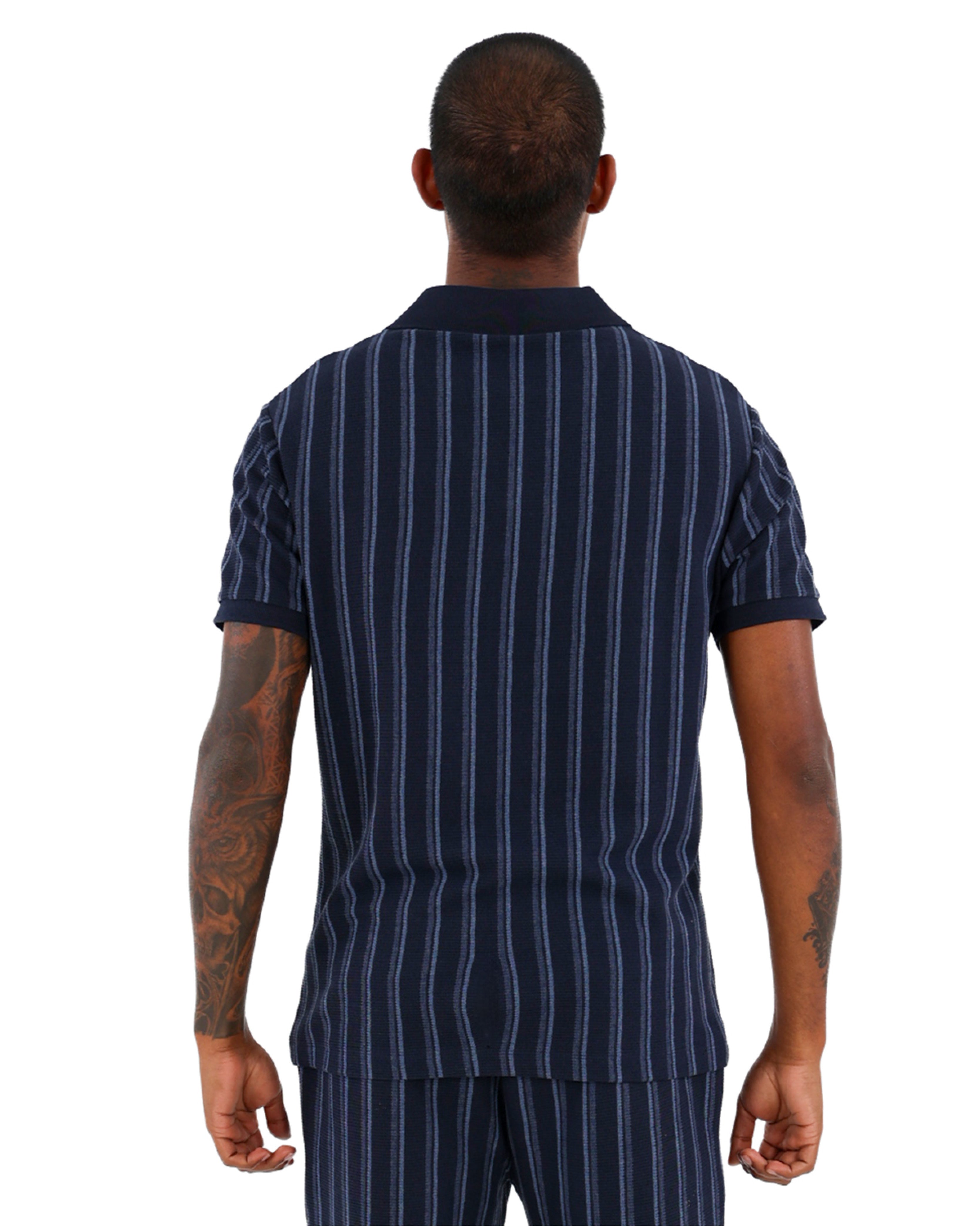 Textured Johnny Collar Short Sleeve Striped Golfer
