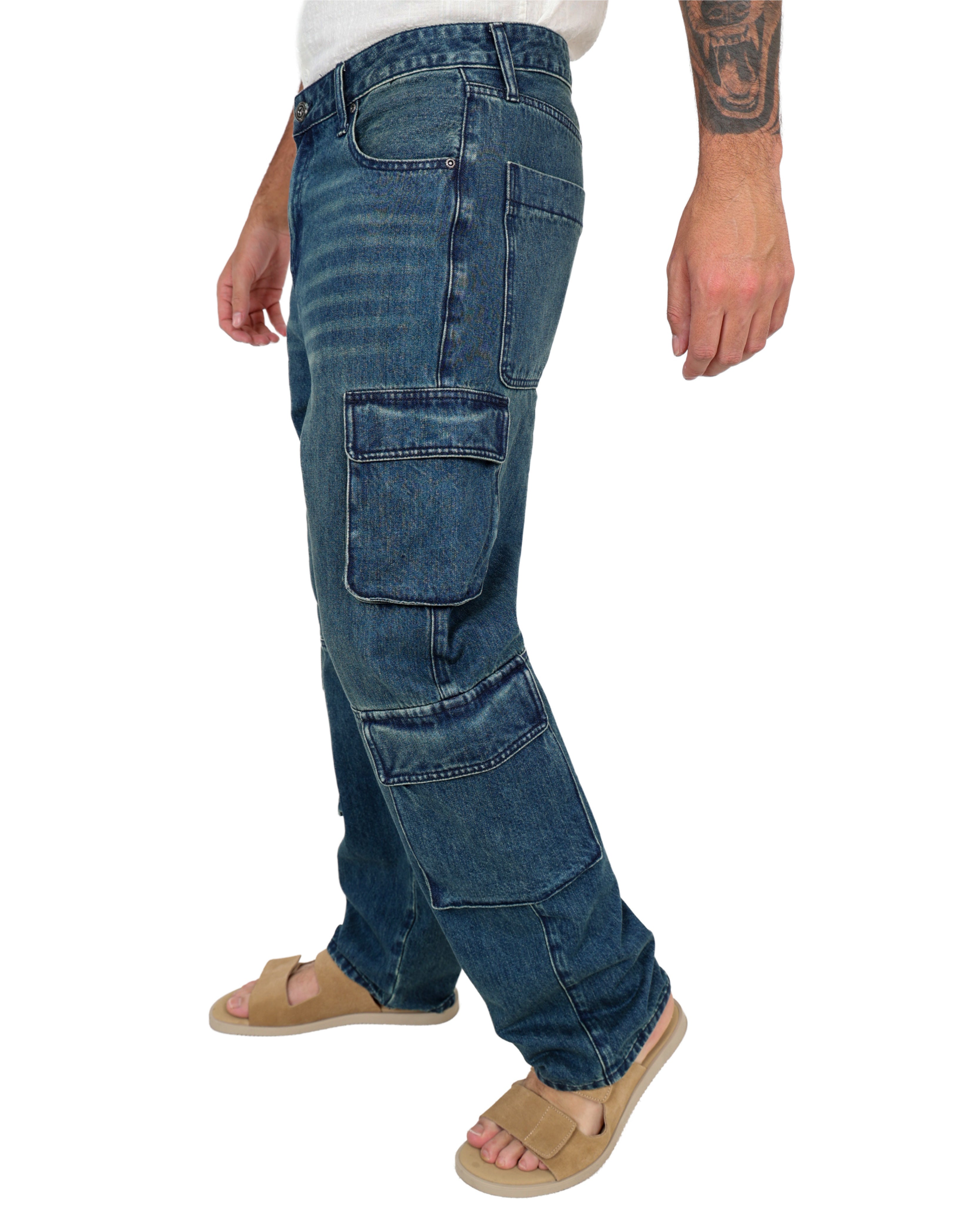 Dark Indigo Multi Pocket Relaxed Fit Jeans