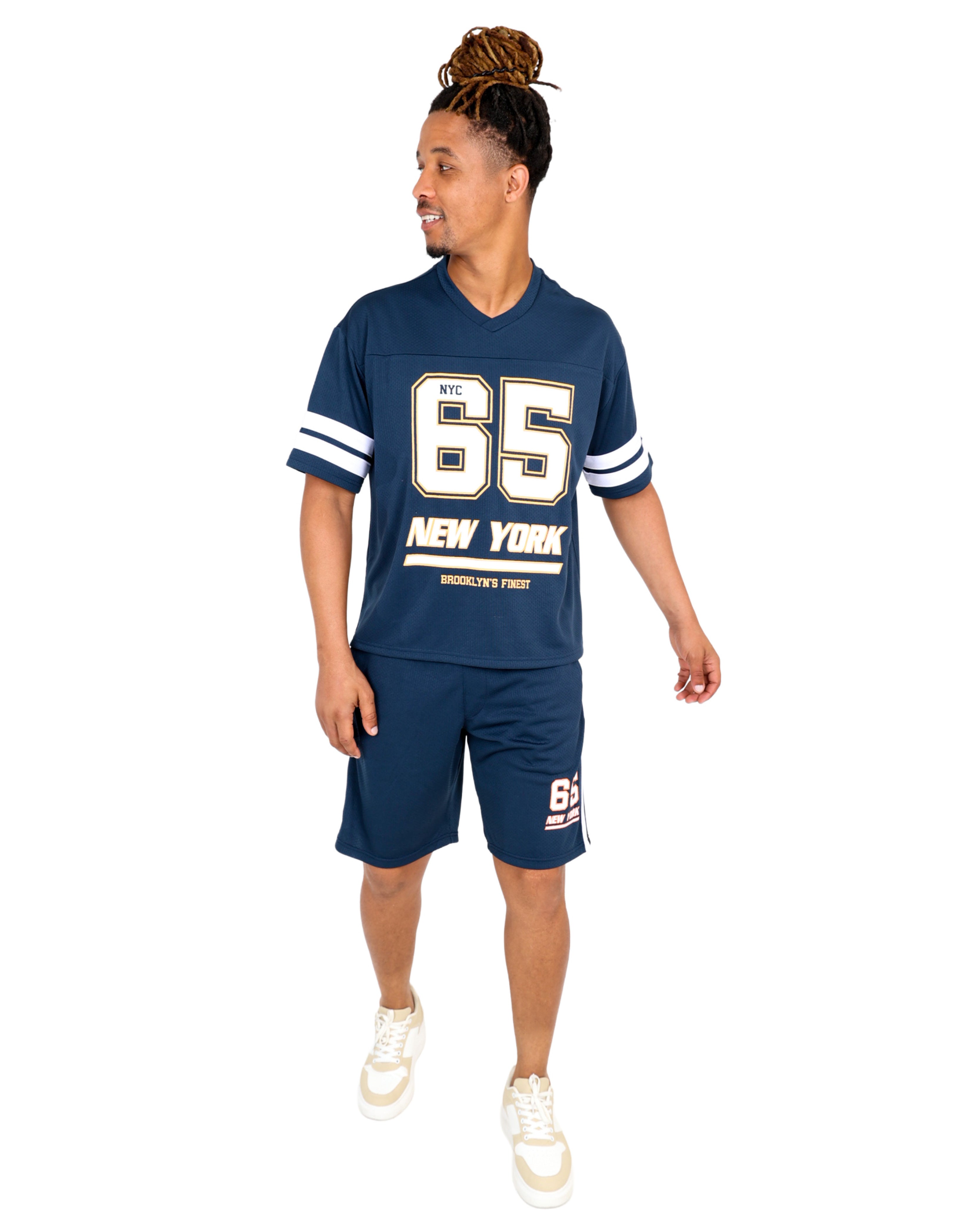 Navy New York Baseball Jogger Shorts