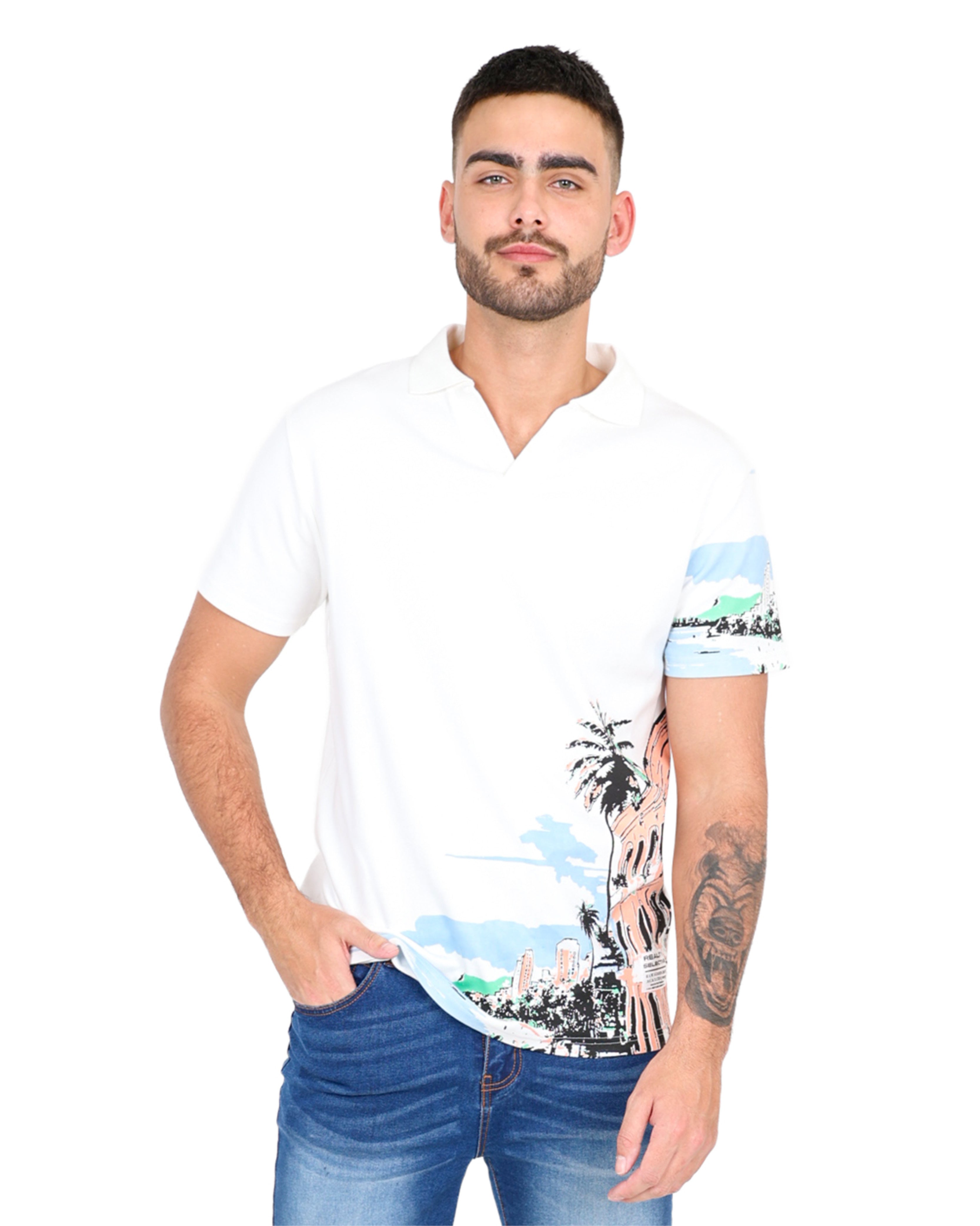 Johnny Collar Short Sleeve Tropical Print Golfer