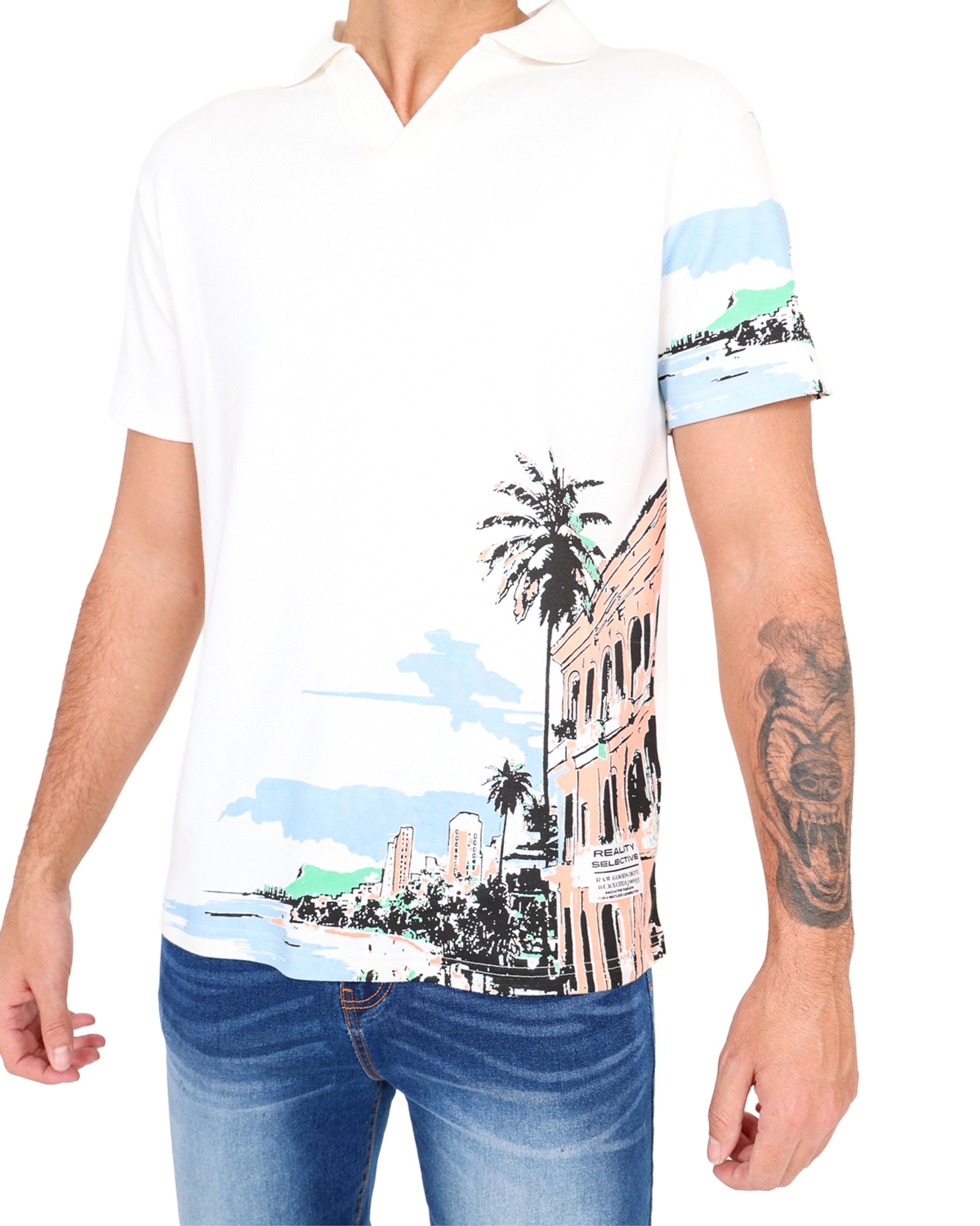 Johnny Collar Short Sleeve Tropical Print Golfer