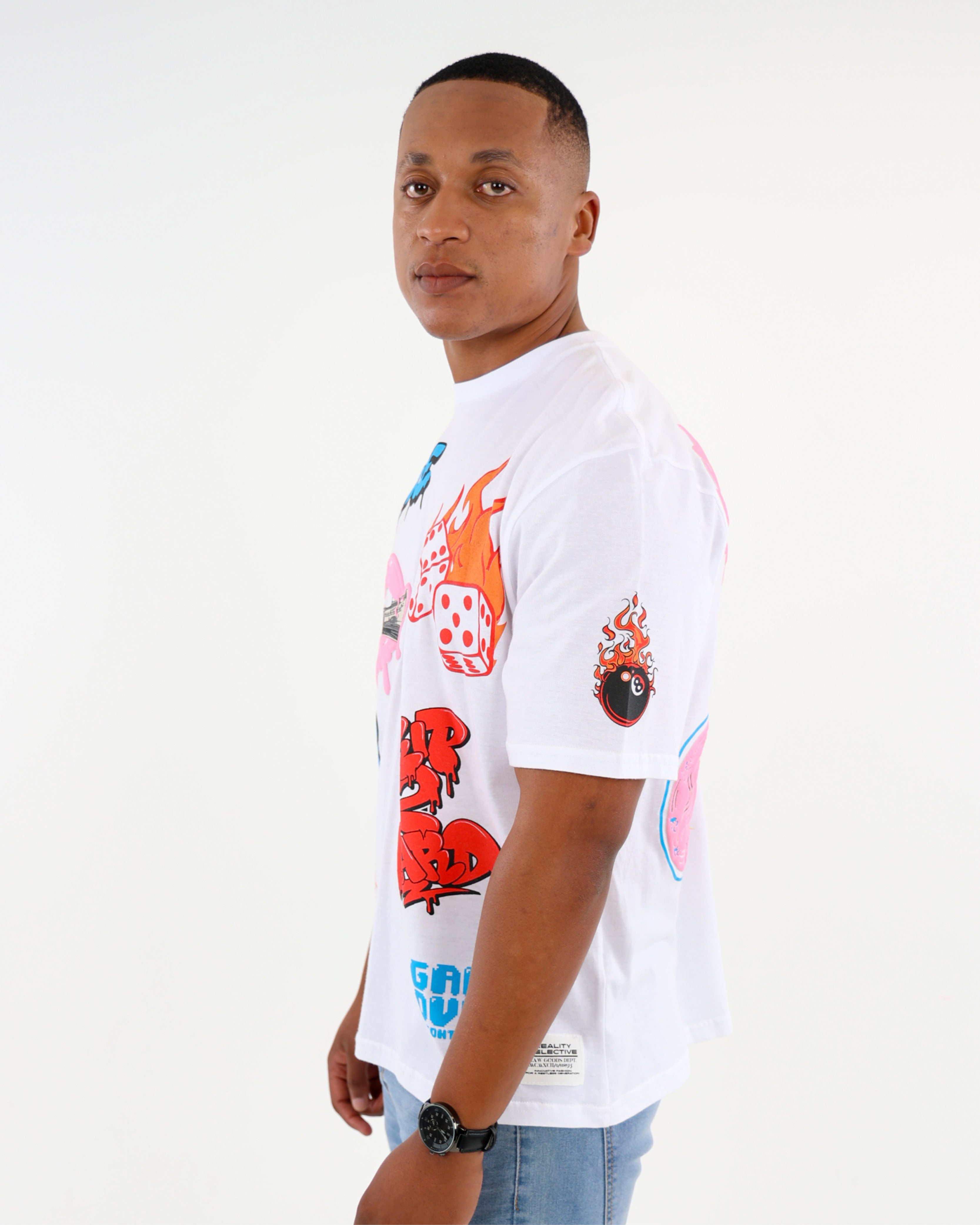 White Short Sleeve Gangsta Stamp T-Shirt