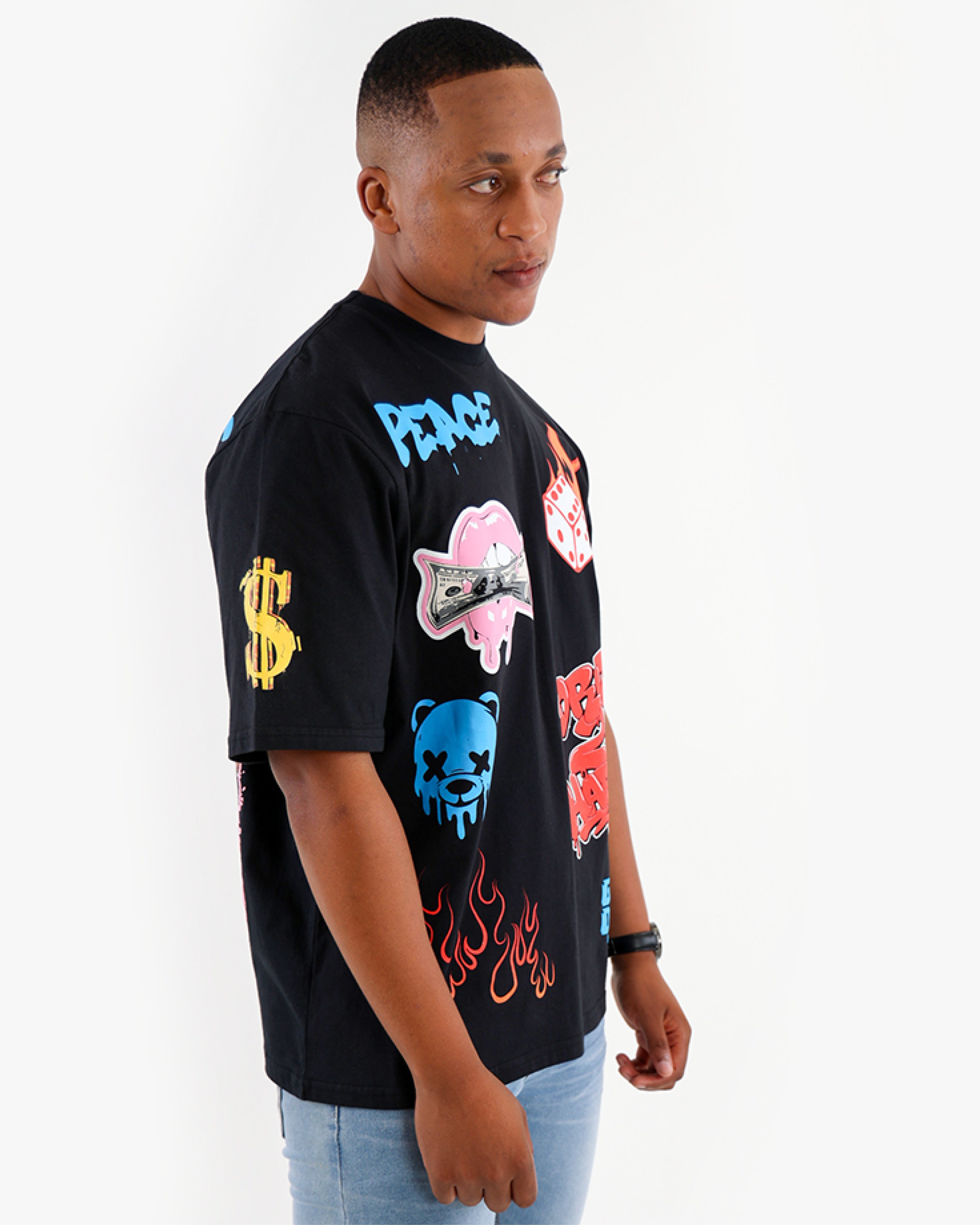 Black Short Sleeve Gangsta Stamp T-Shirt