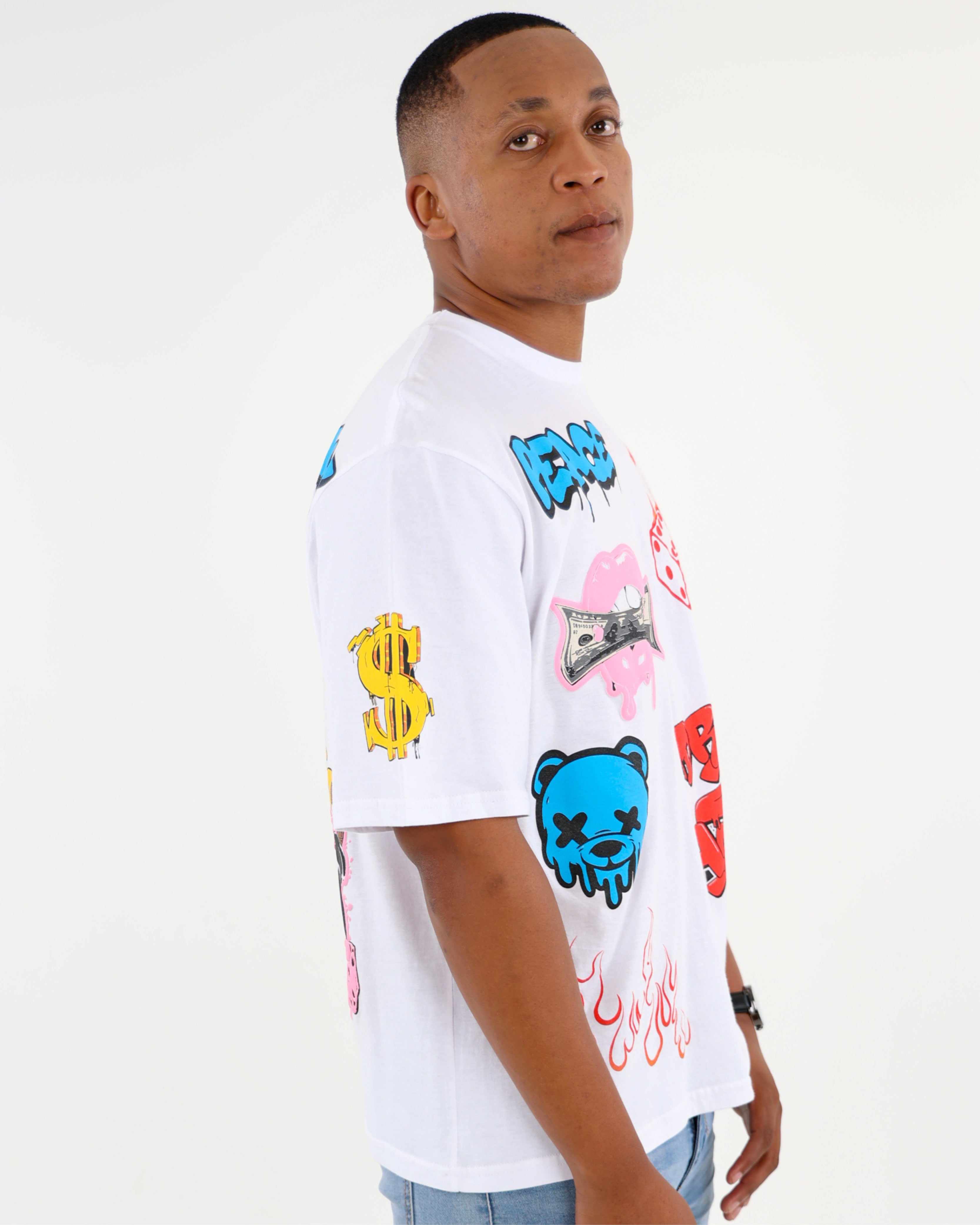 White Short Sleeve Gangsta Stamp T-Shirt