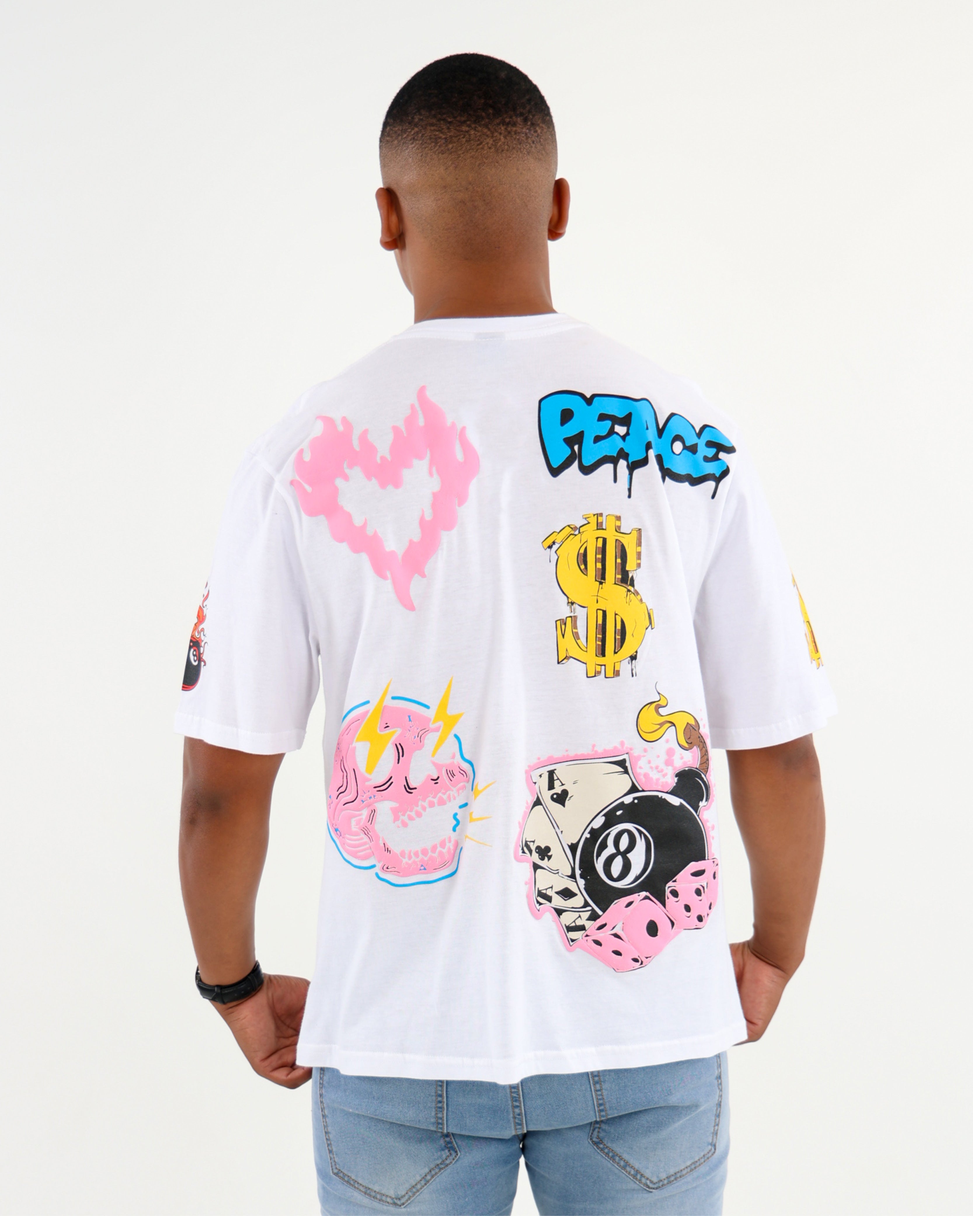 White Short Sleeve Gangsta Stamp T-Shirt