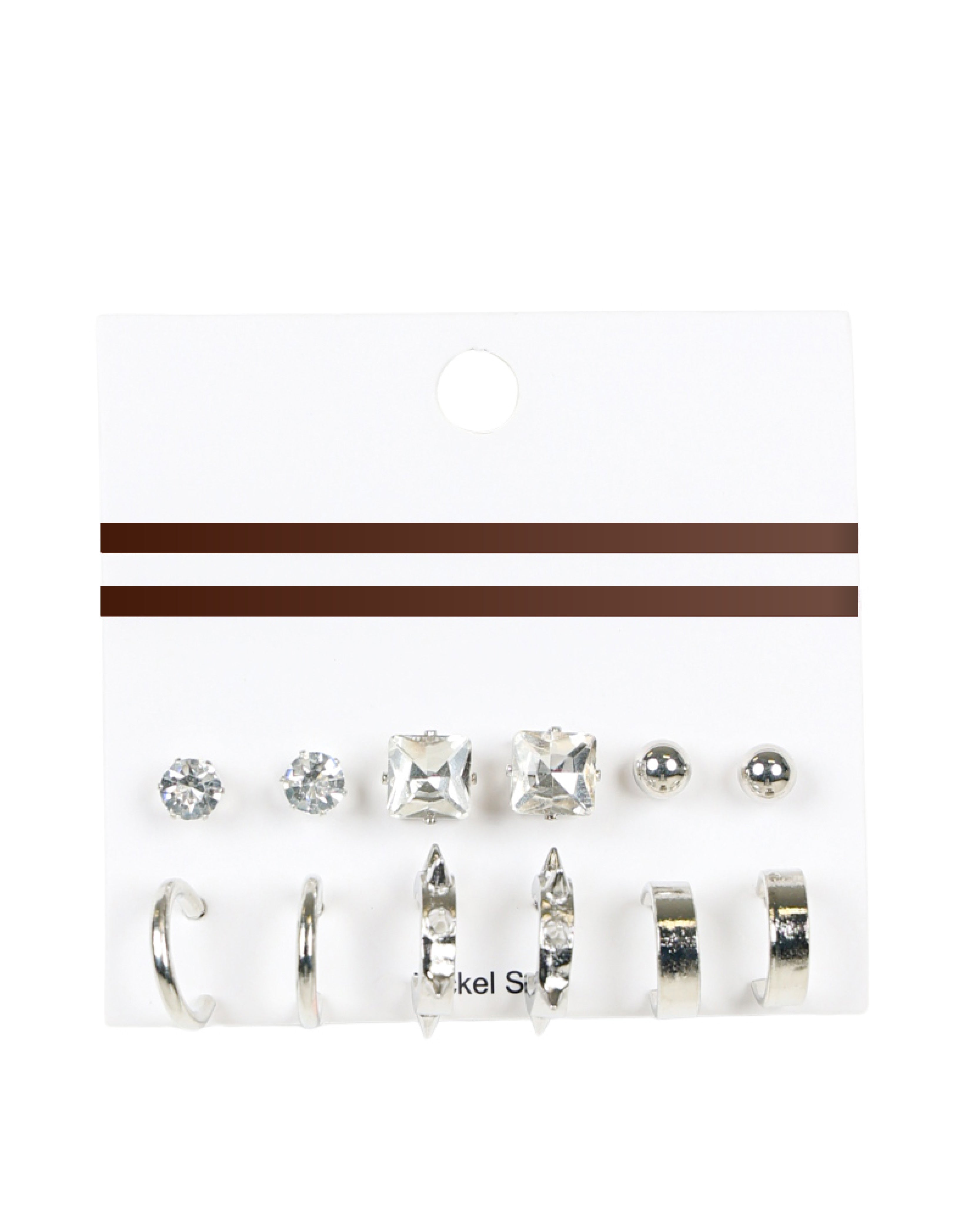 Men's Silver 6 Pack Stud & Hoop Earrings