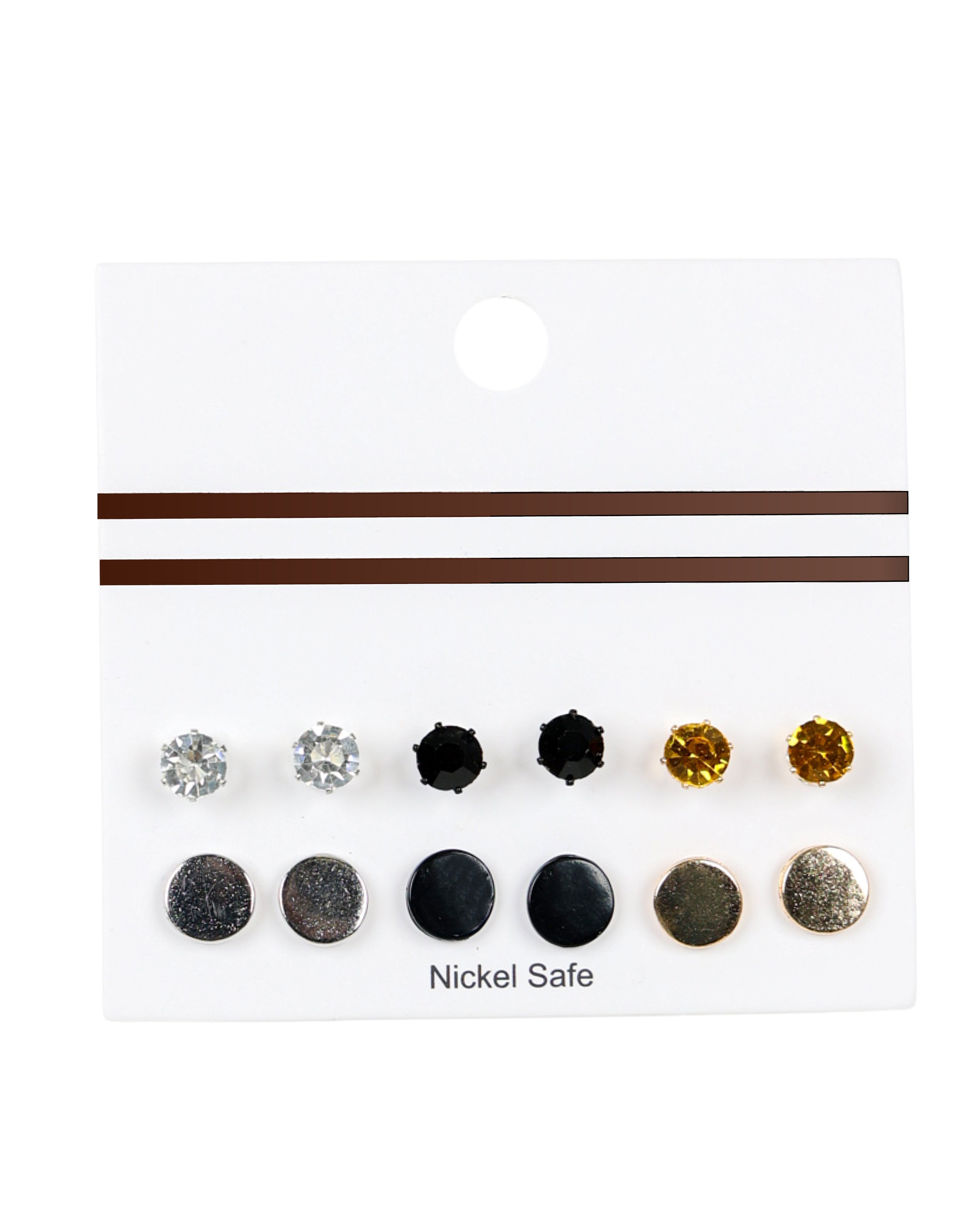 6 Pack Men's Multi Colour Stud Earrings
