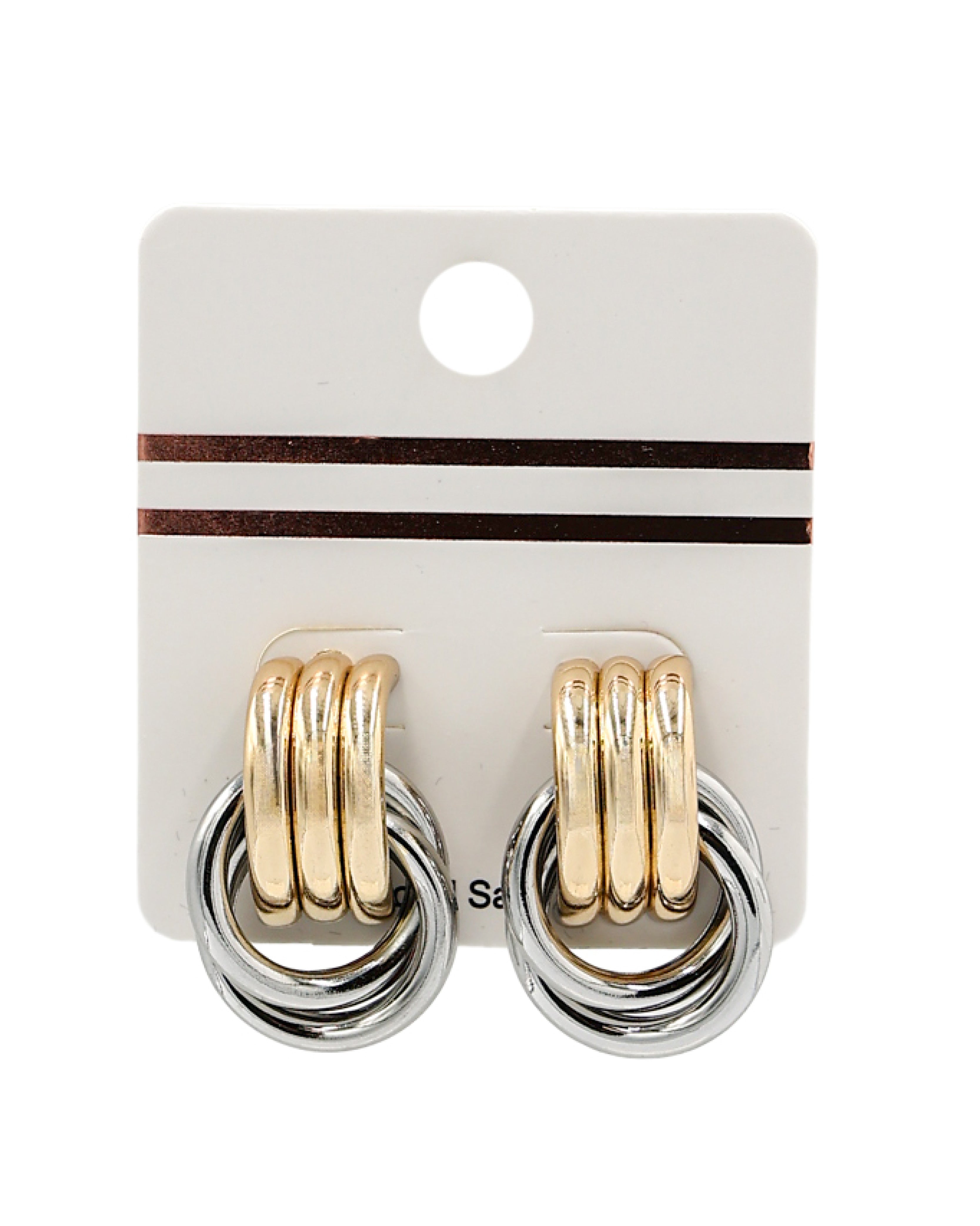 Mixed Metal Triple Ring Stud Earrings