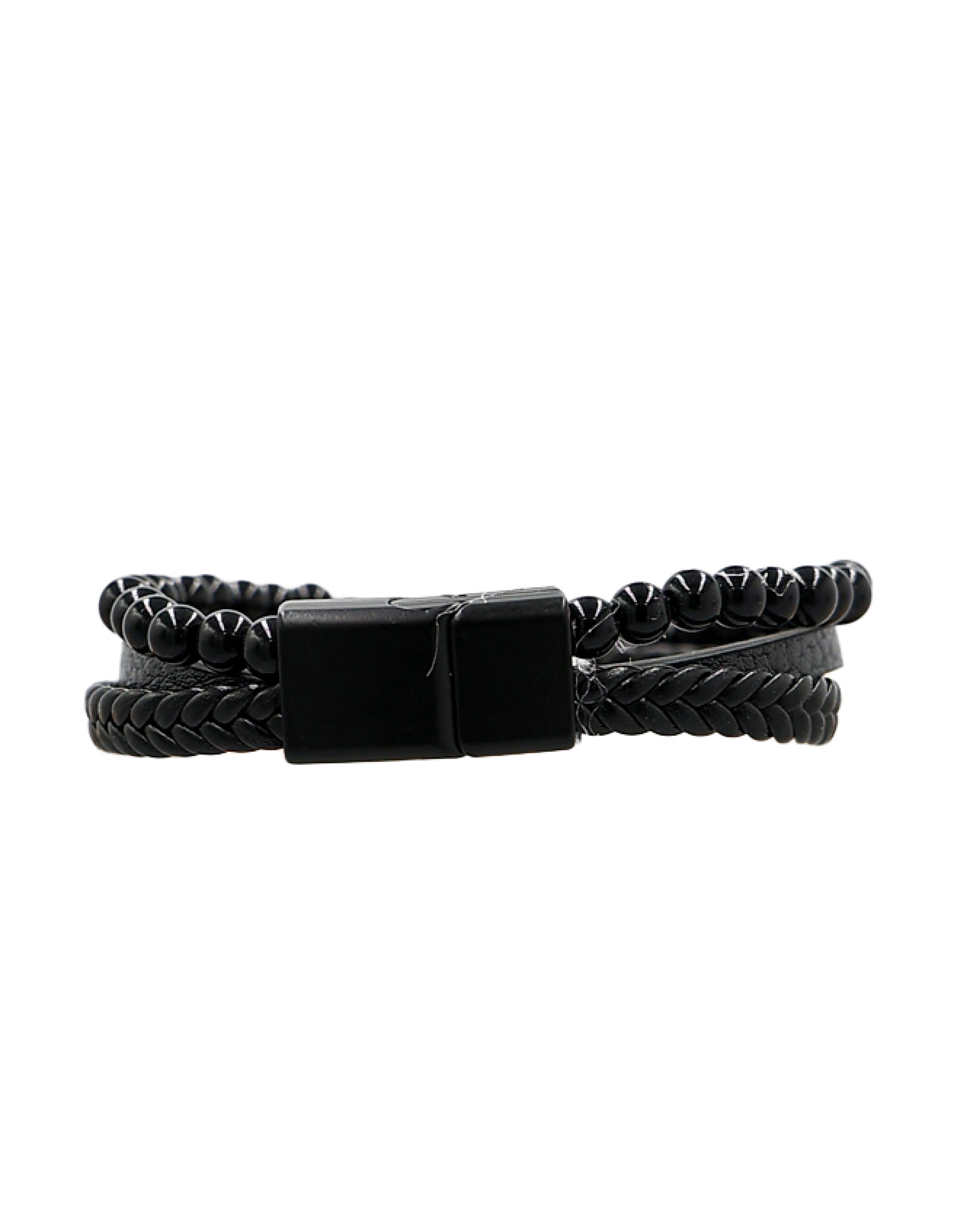 Black Leather Look Bead Bracelet