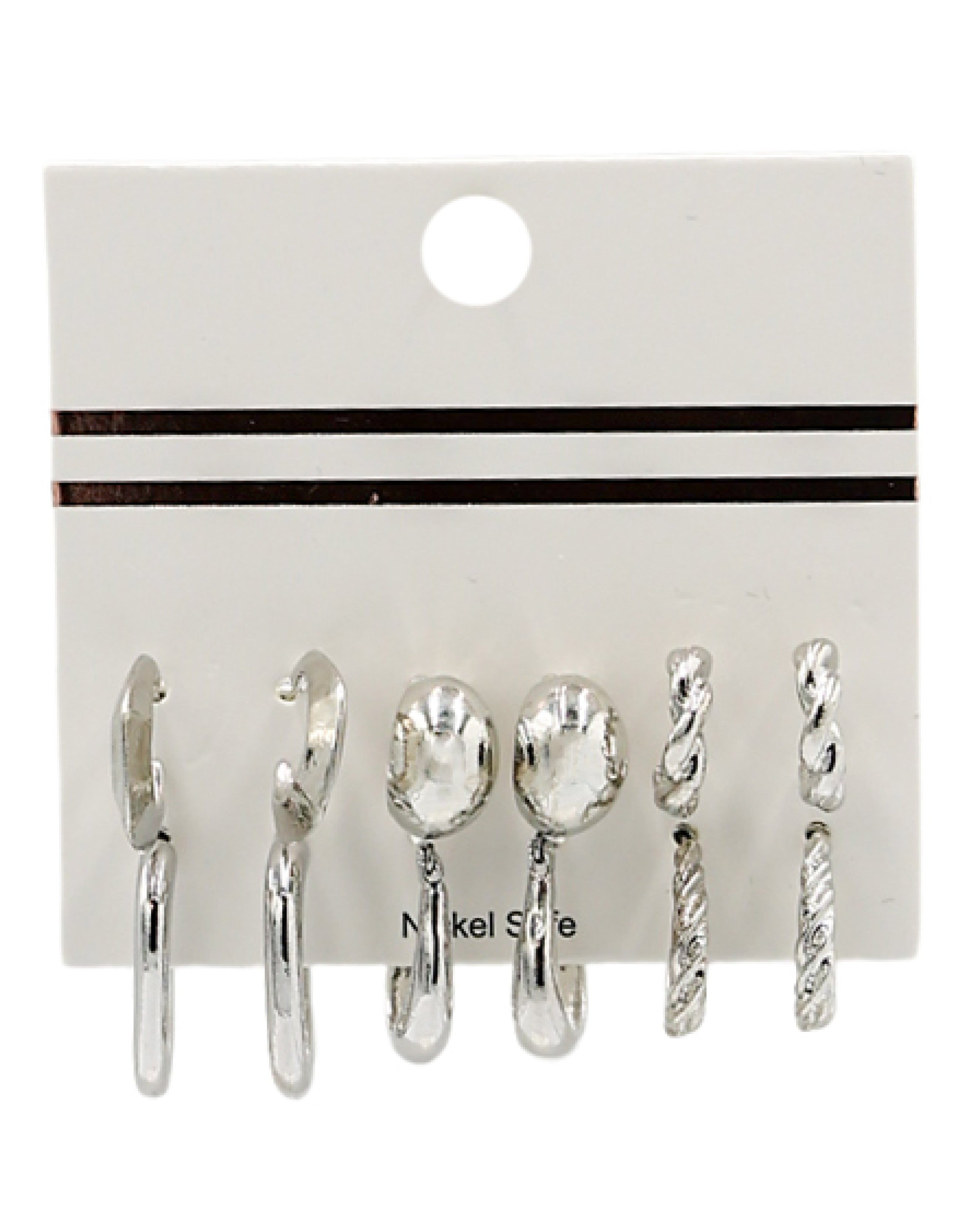 Multi 6Pk Mini Silver Hoop Earrings