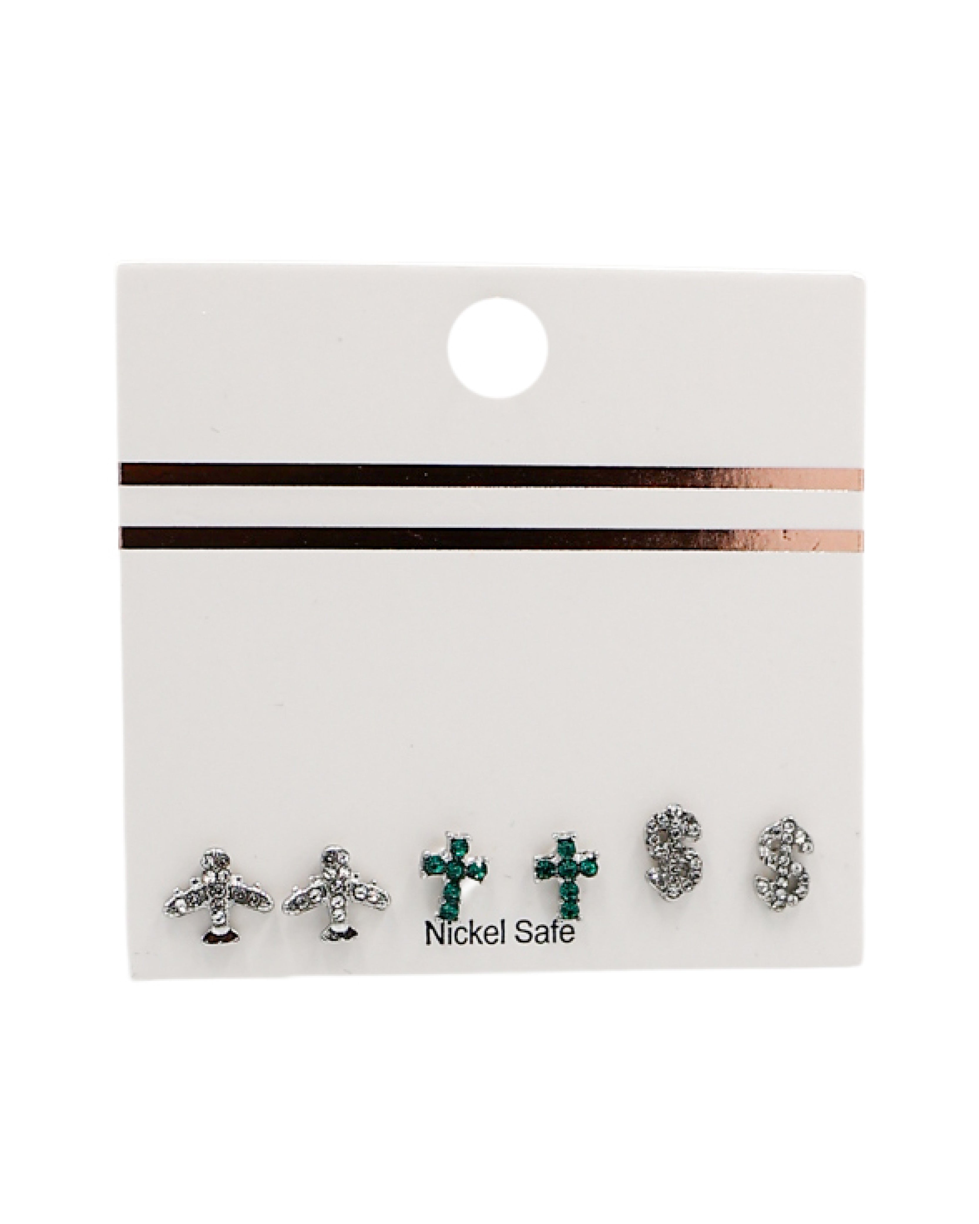 3 Pack Diamanté Men's Stud Earrings