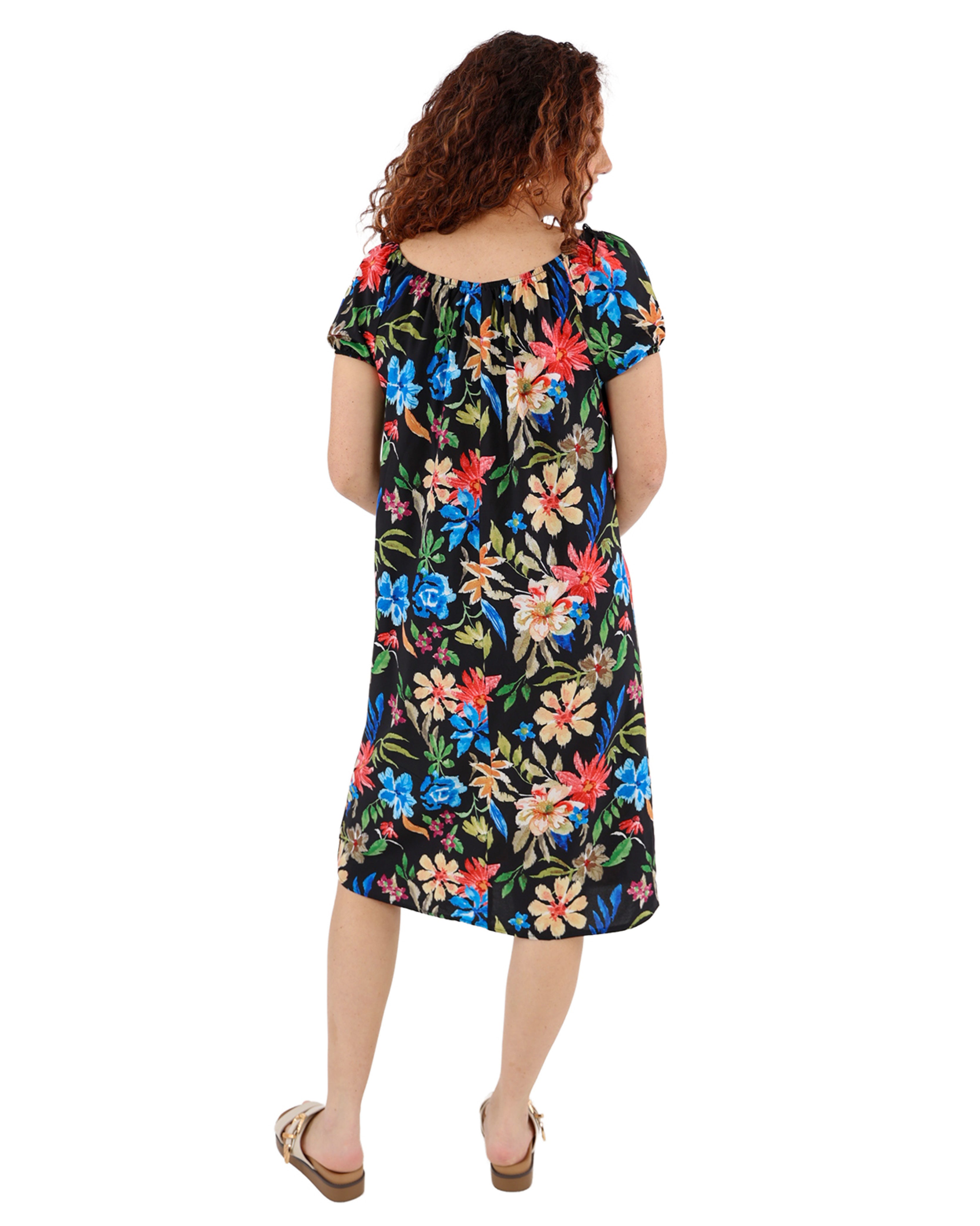 Short Puff Sleeve Tropical Print Dress
