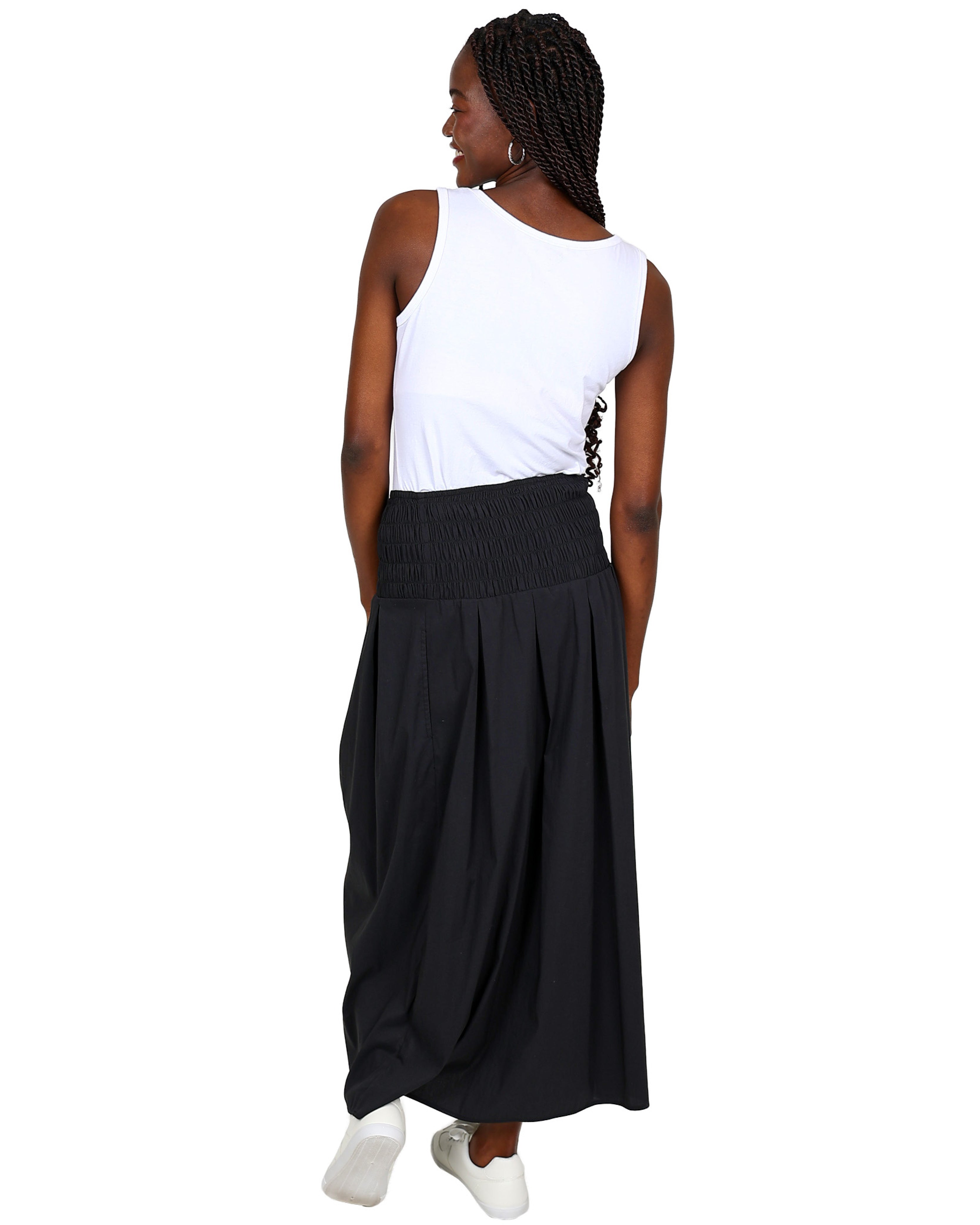 Smocked Waist Flared Maxi Skirt