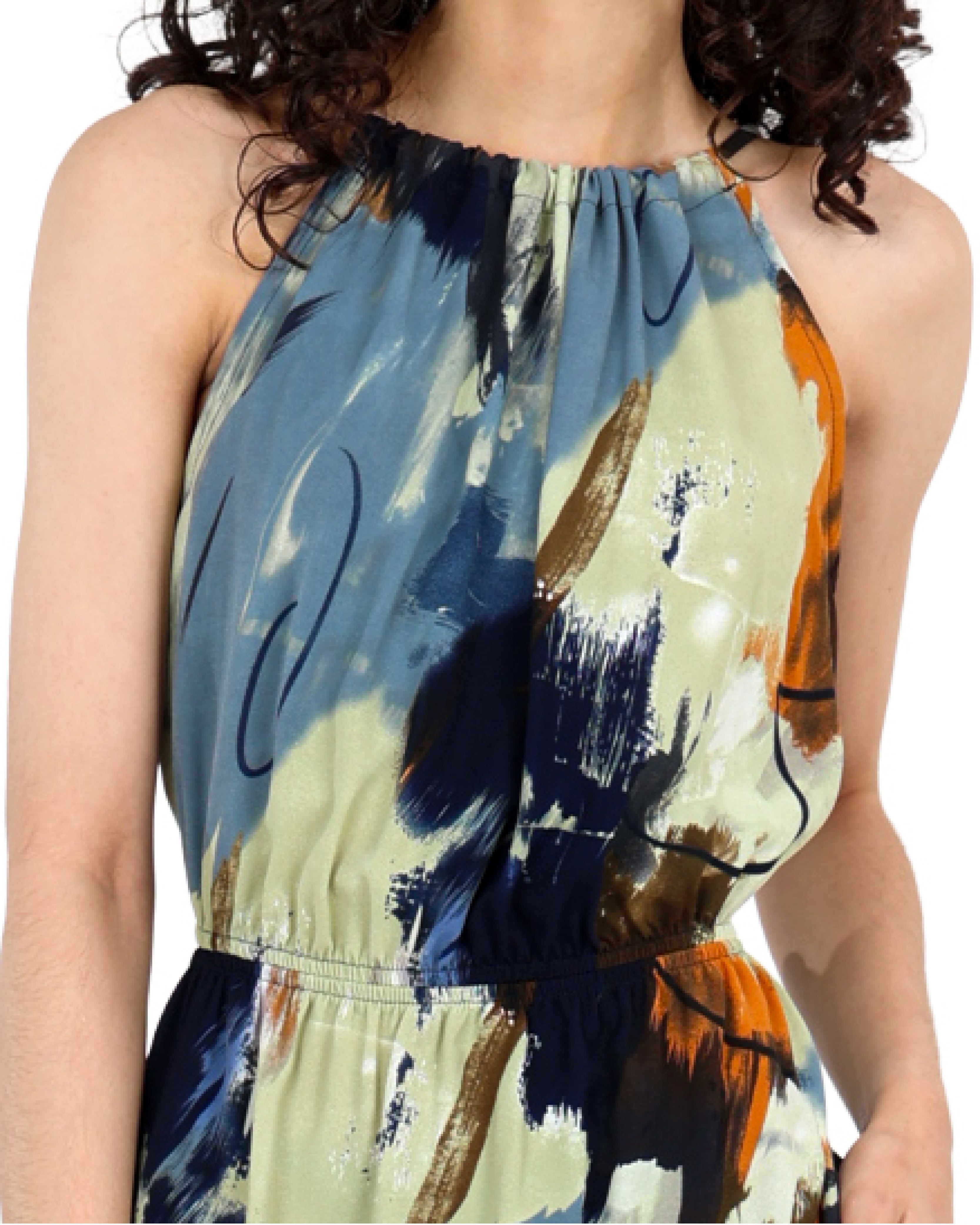 Abstract Print Cut Out Midi Dress