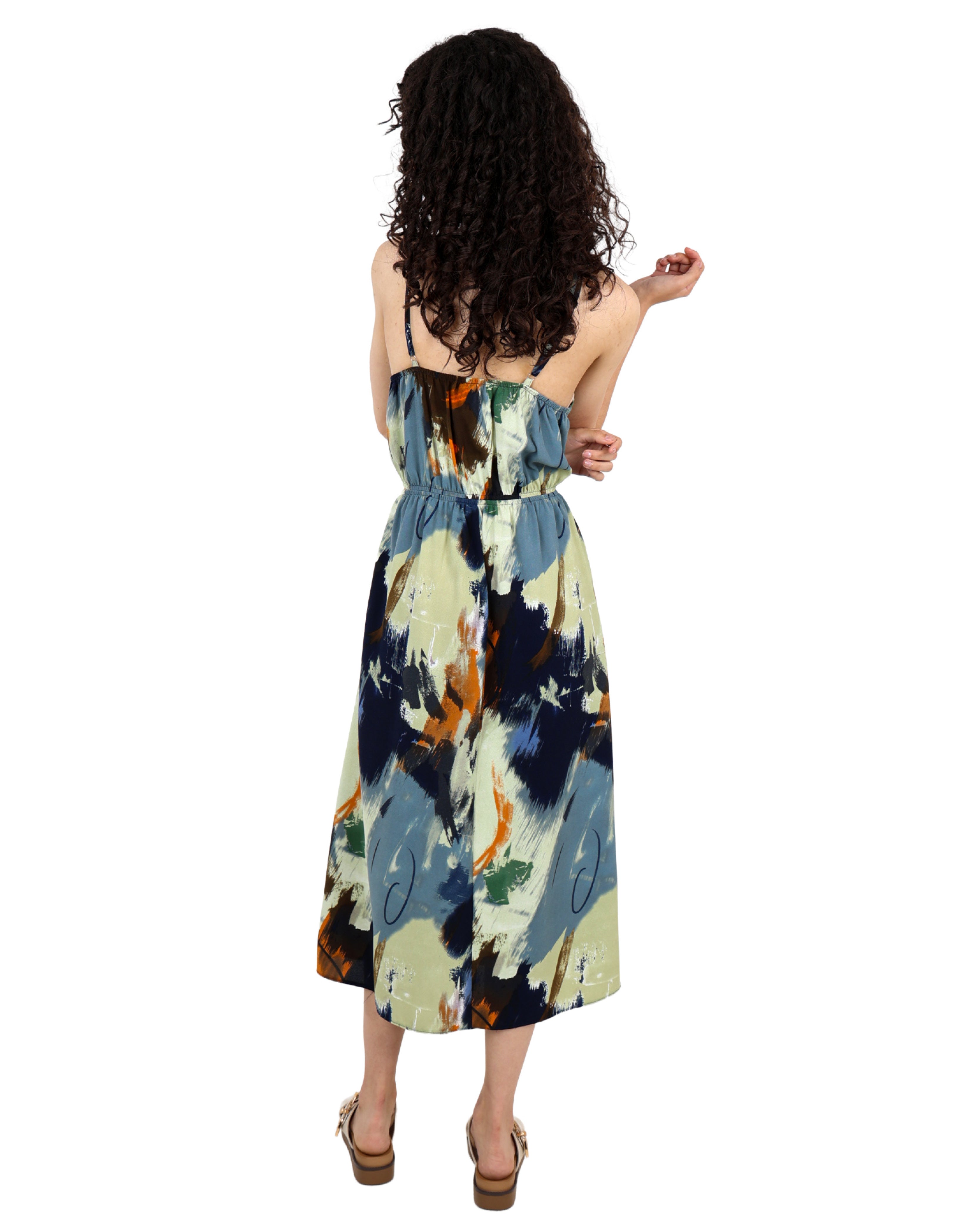 Abstract Print Cut Out Midi Dress