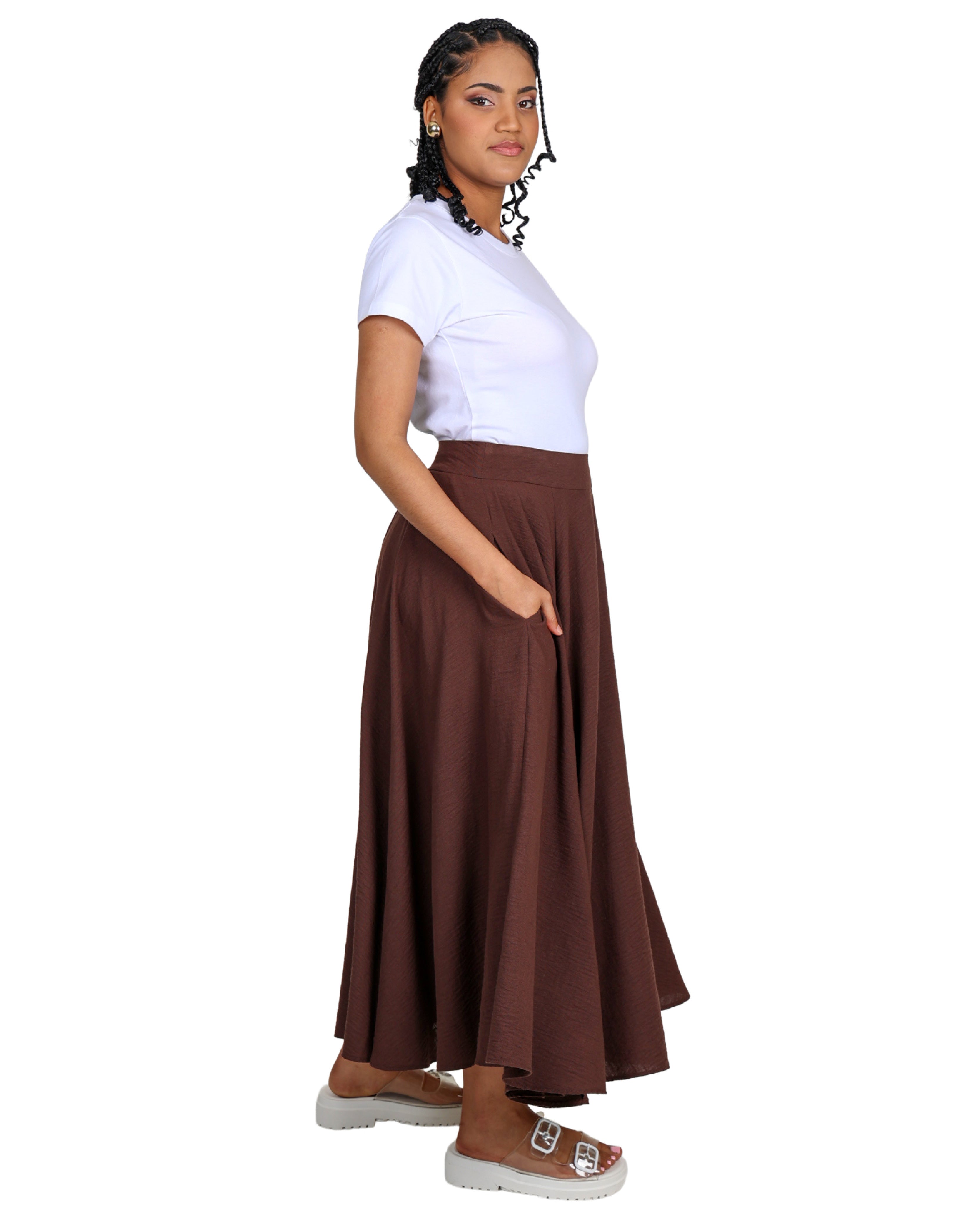 Chocolate Flared Midi Skirt