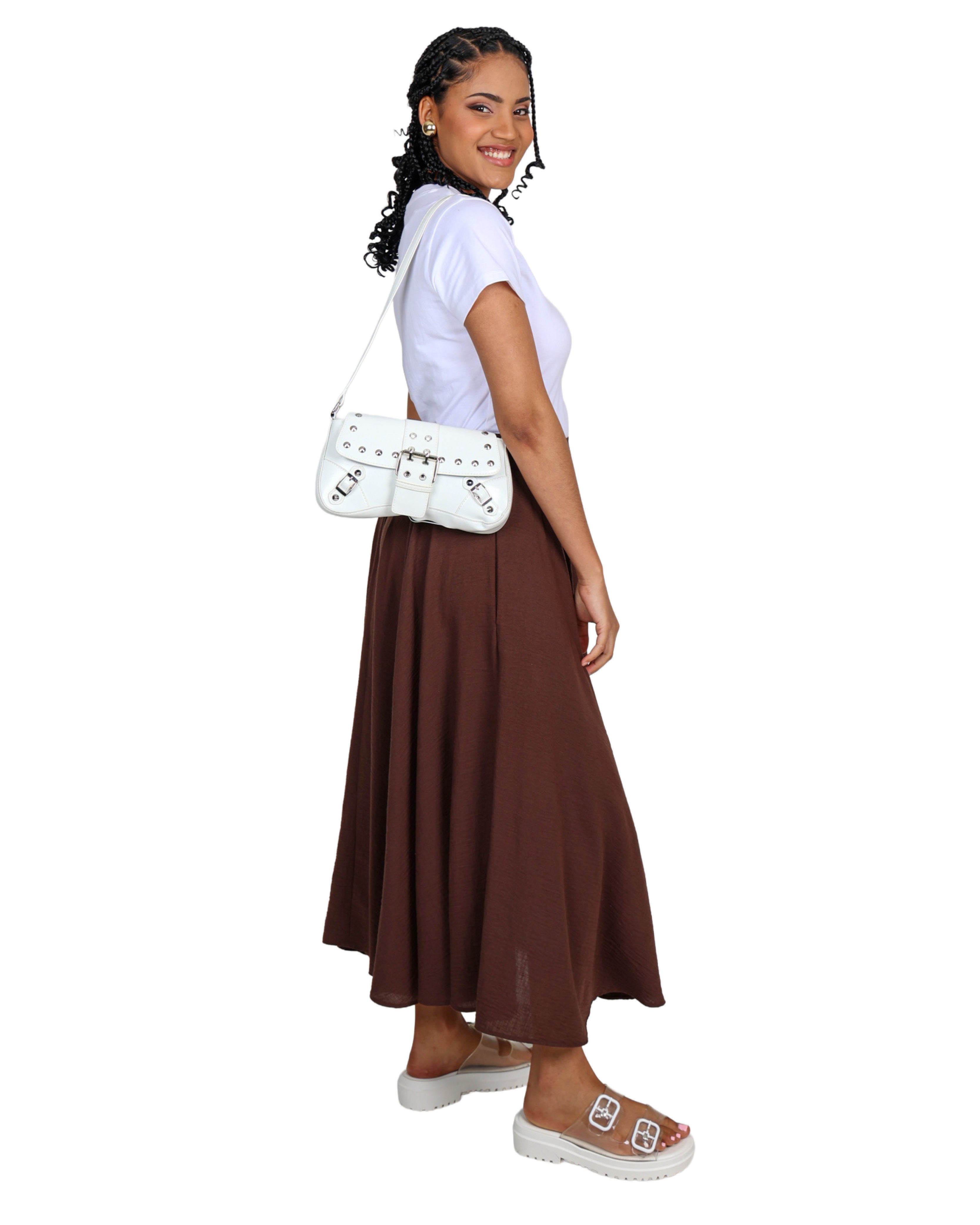 Chocolate Flared Midi Skirt