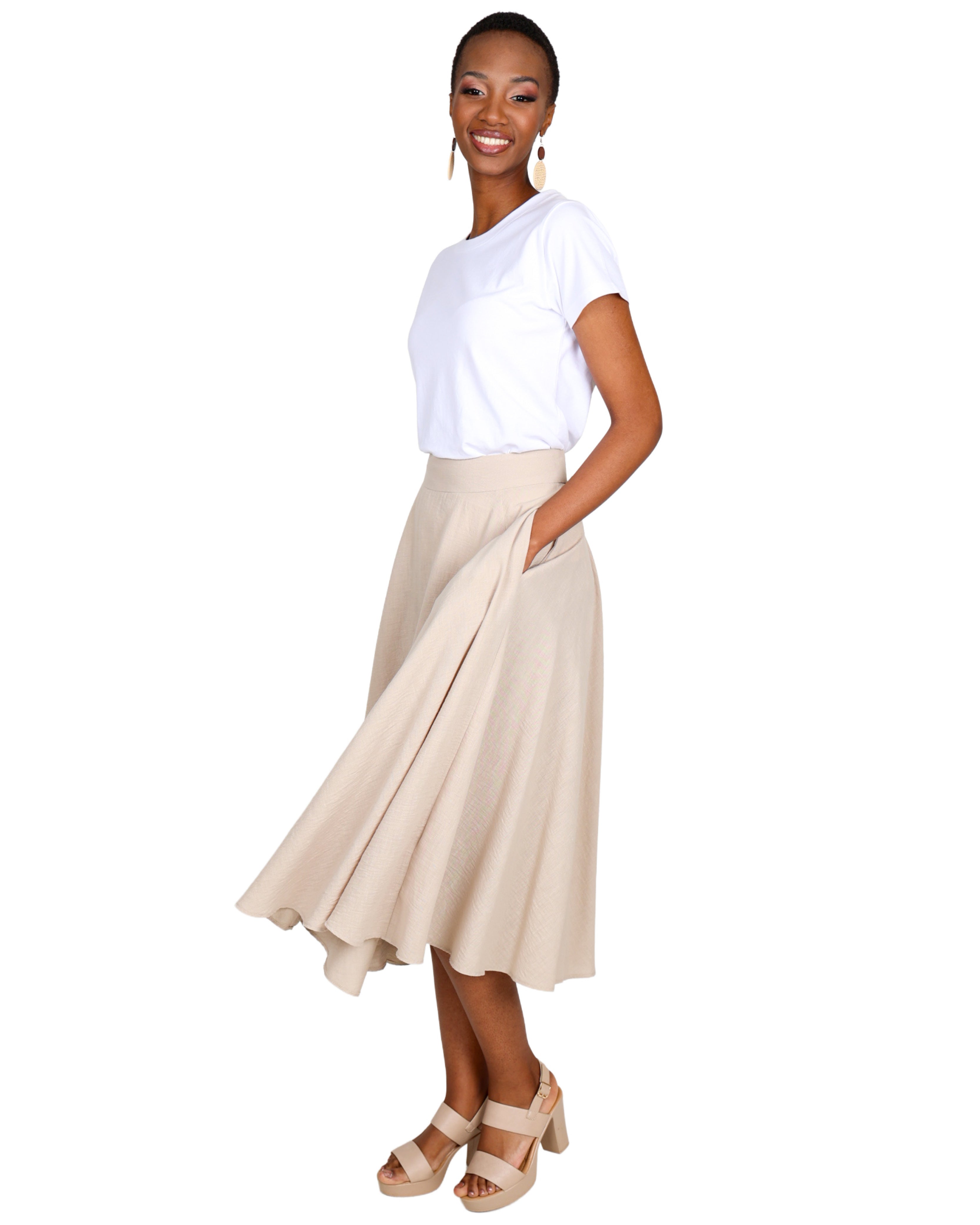 Stone Flared Midi Skirt