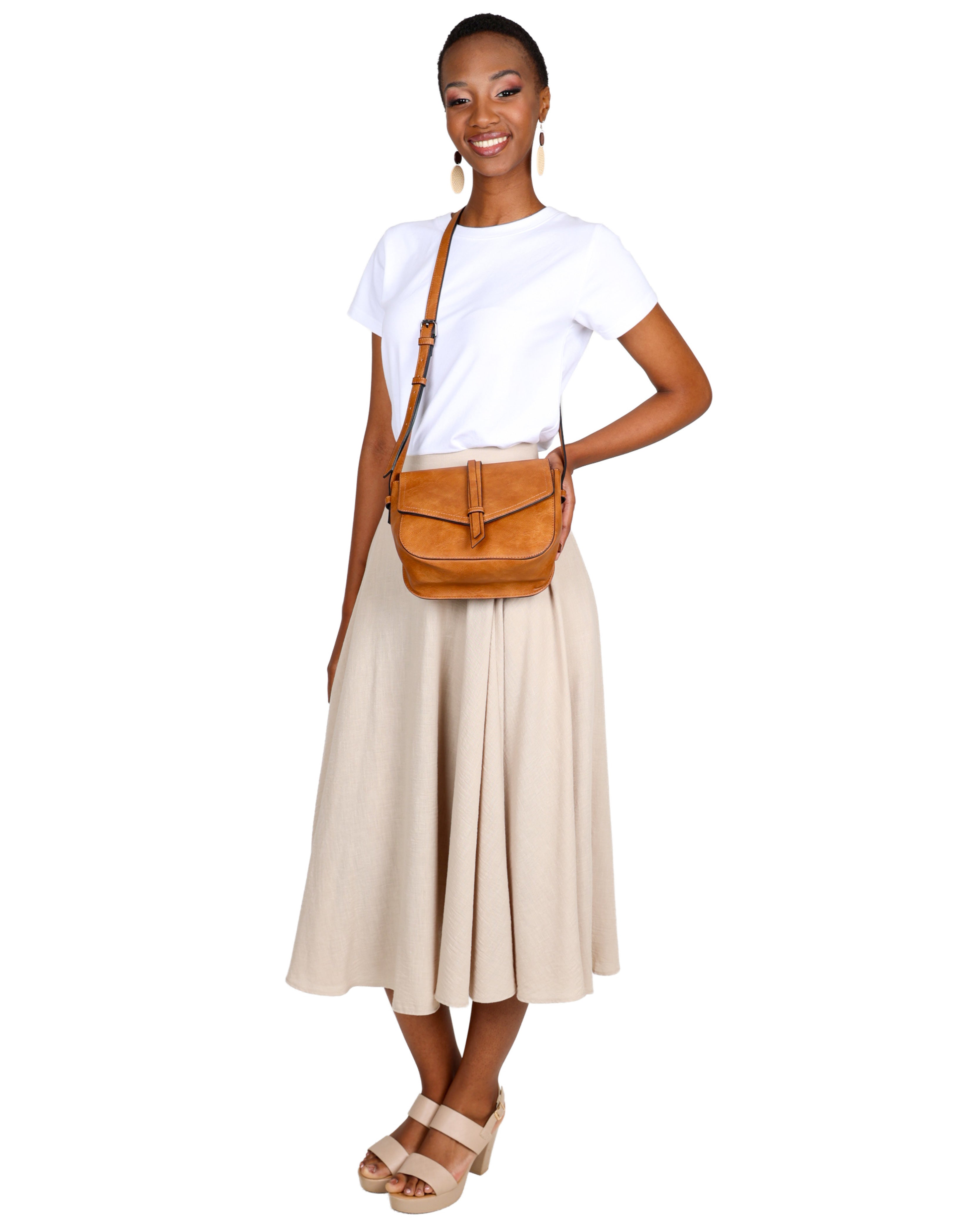 Stone Flared Midi Skirt