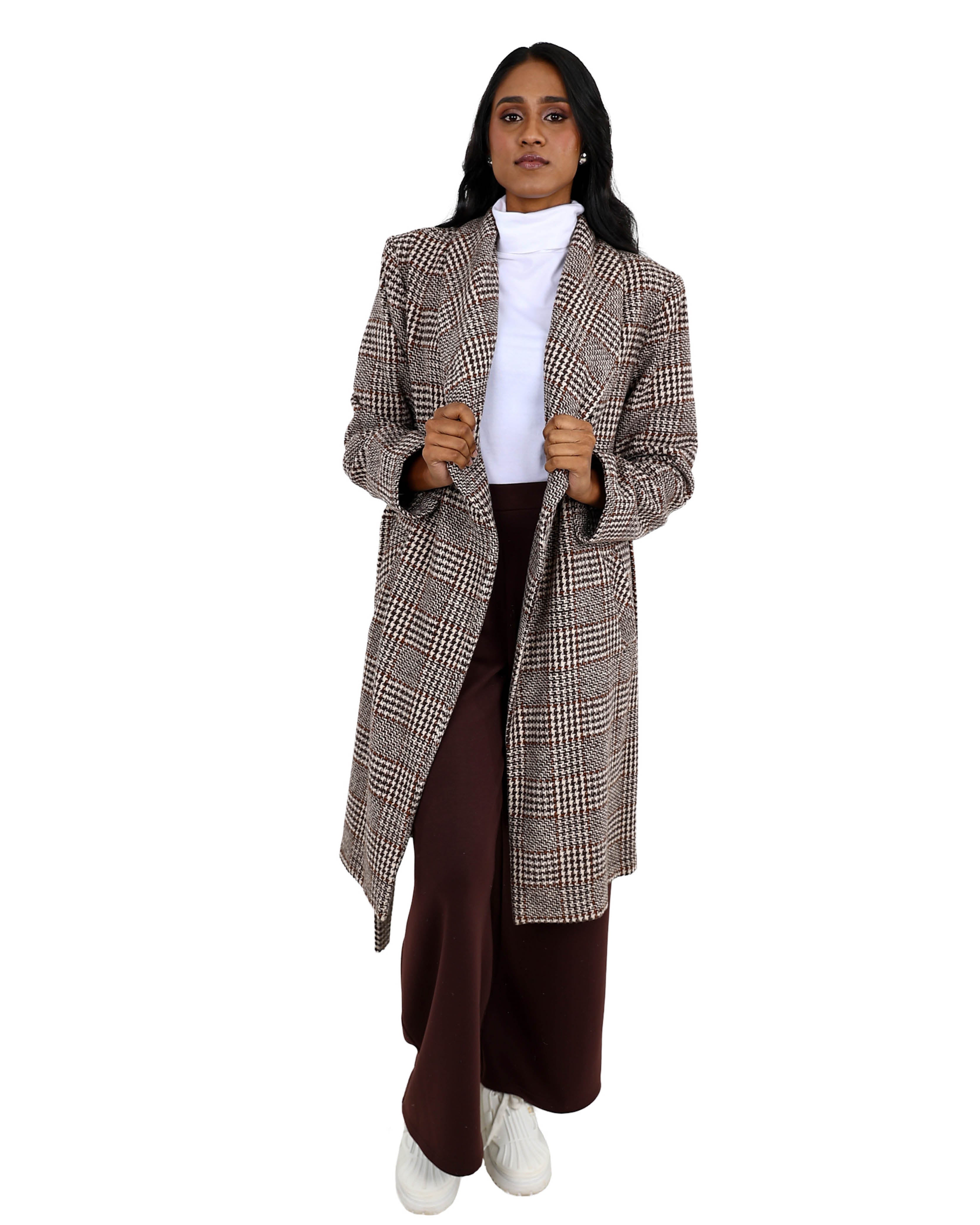 Belted Chocolate Check Coat
