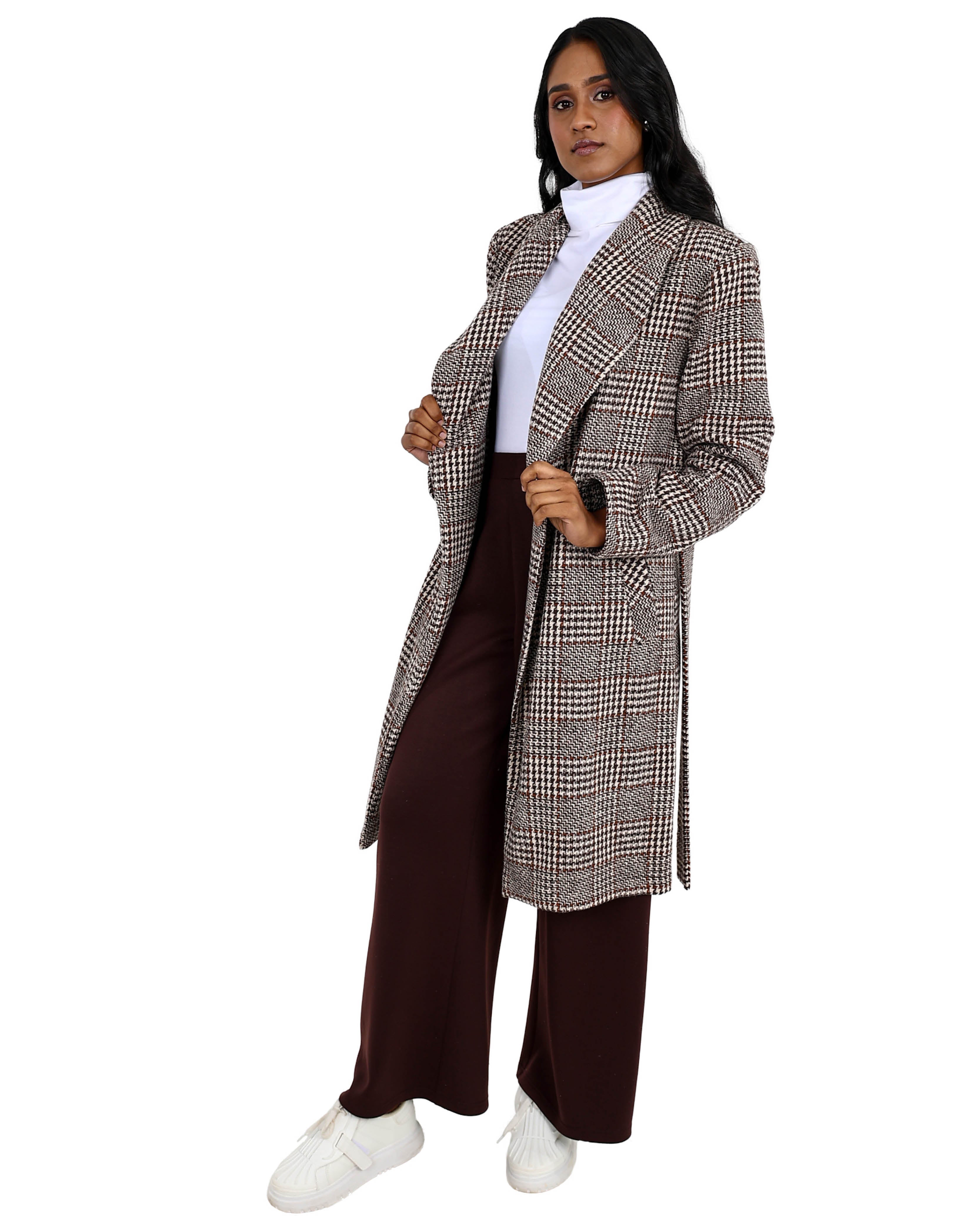 Belted Chocolate Check Coat