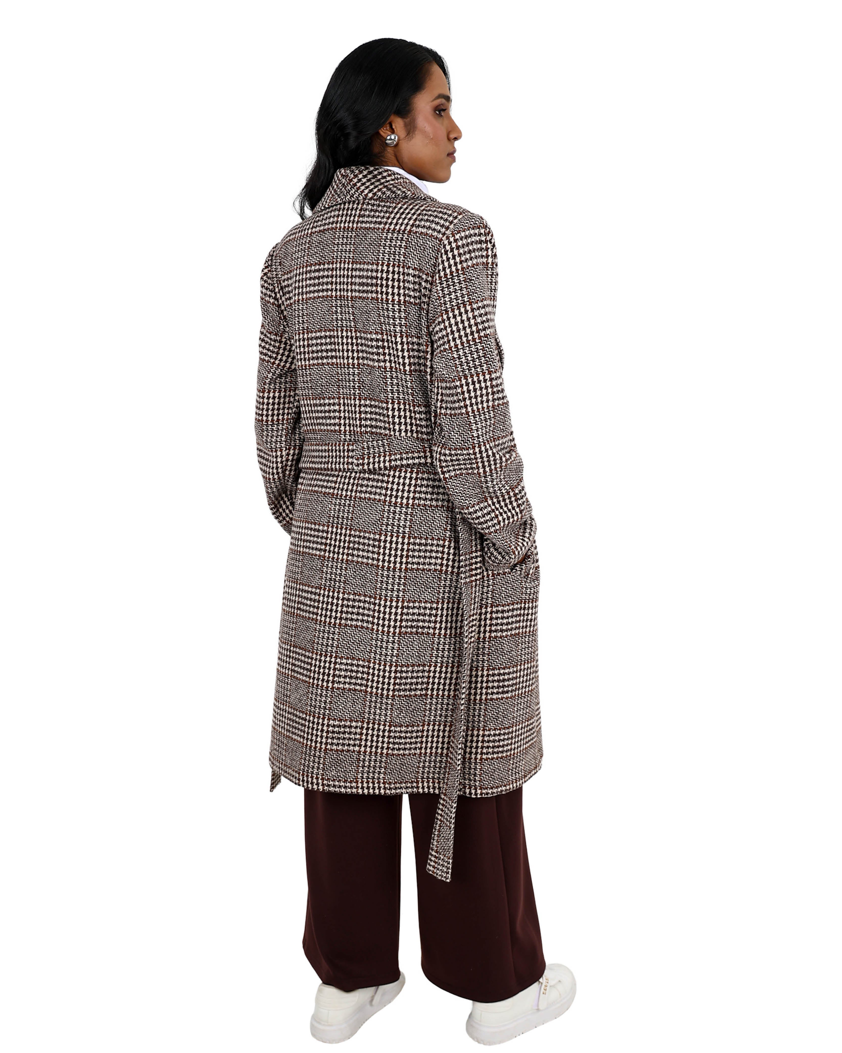 Belted Chocolate Check Coat