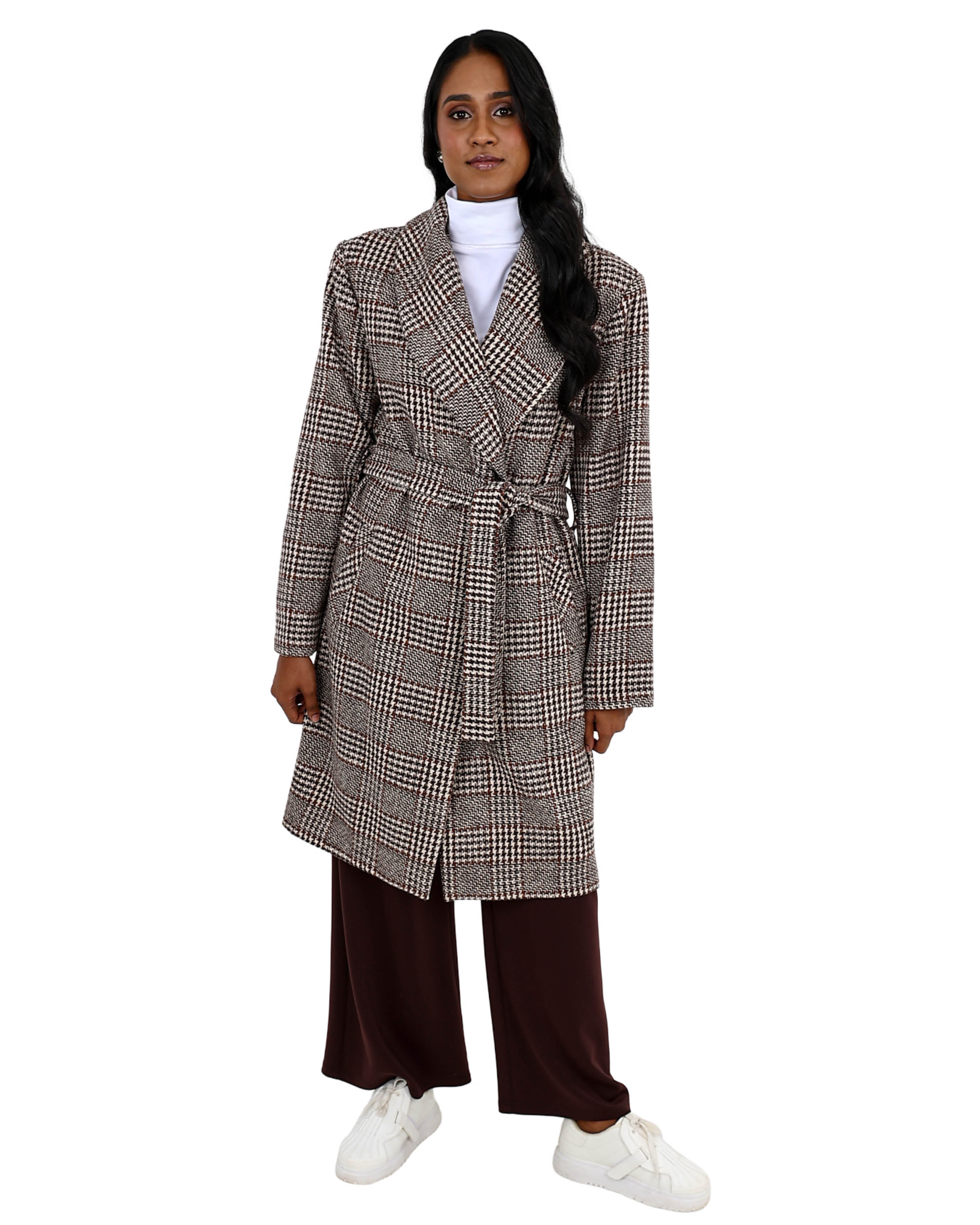 Belted Chocolate Check Coat