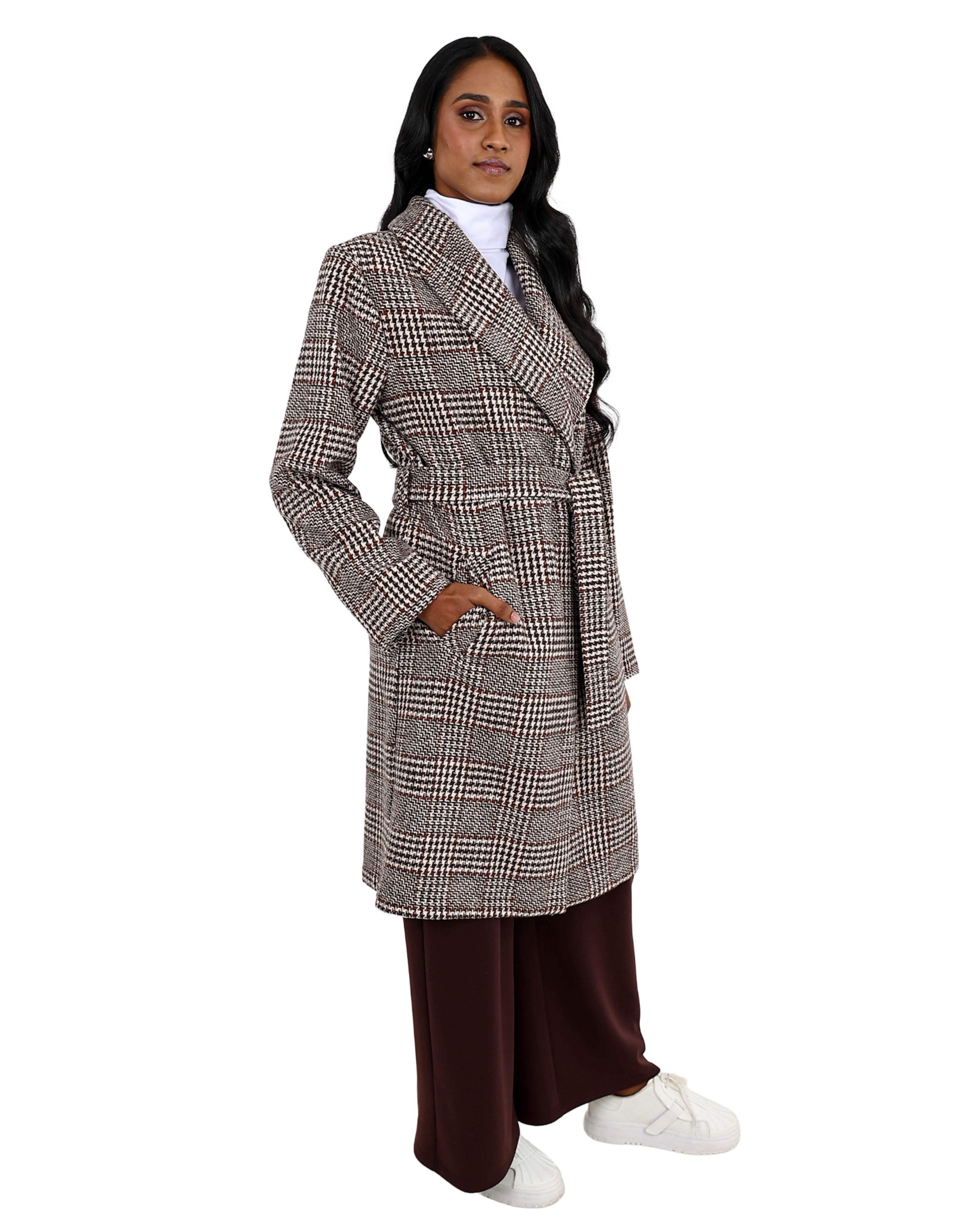 Belted Chocolate Check Coat