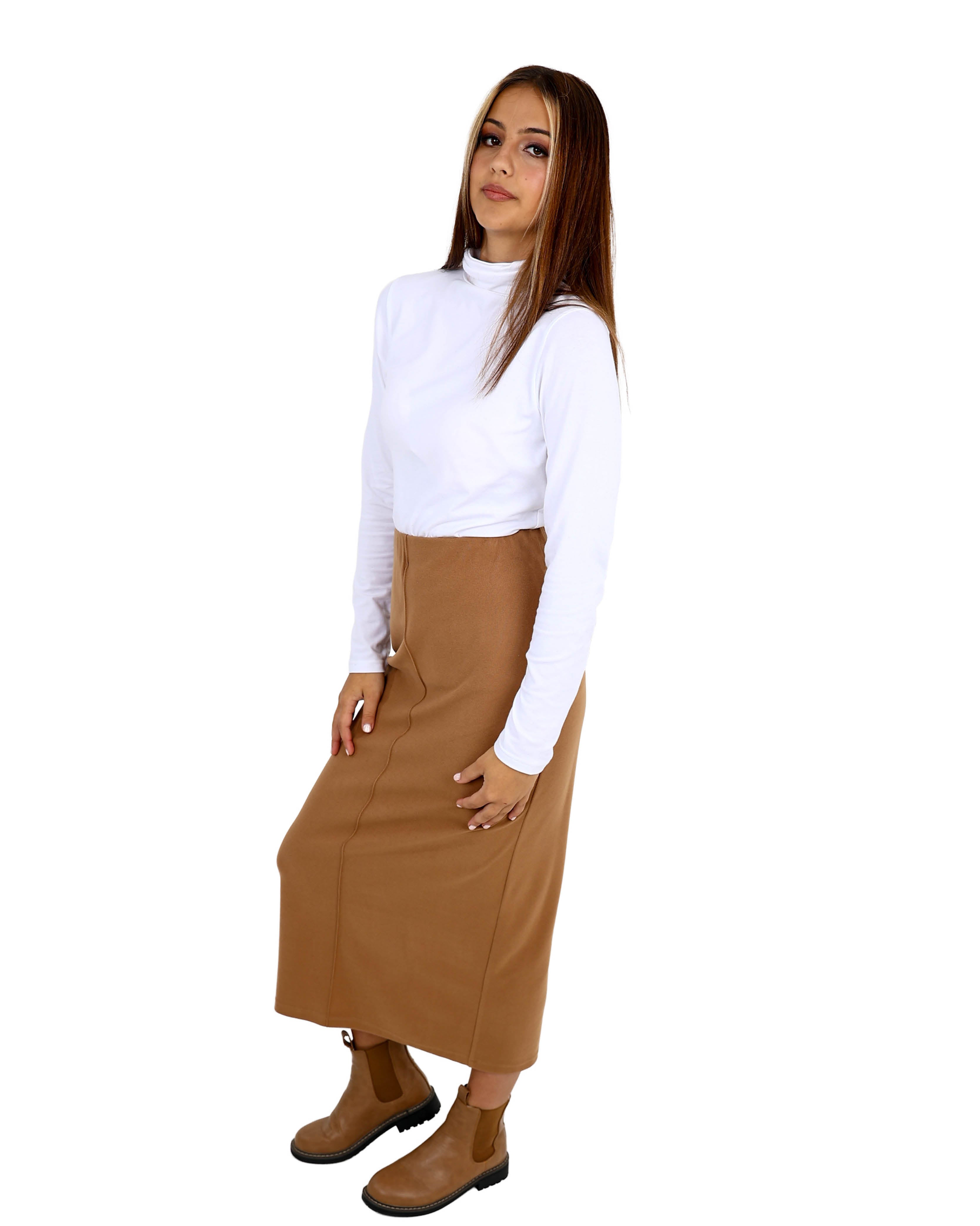 Pin Tuck Column Midi Skirt