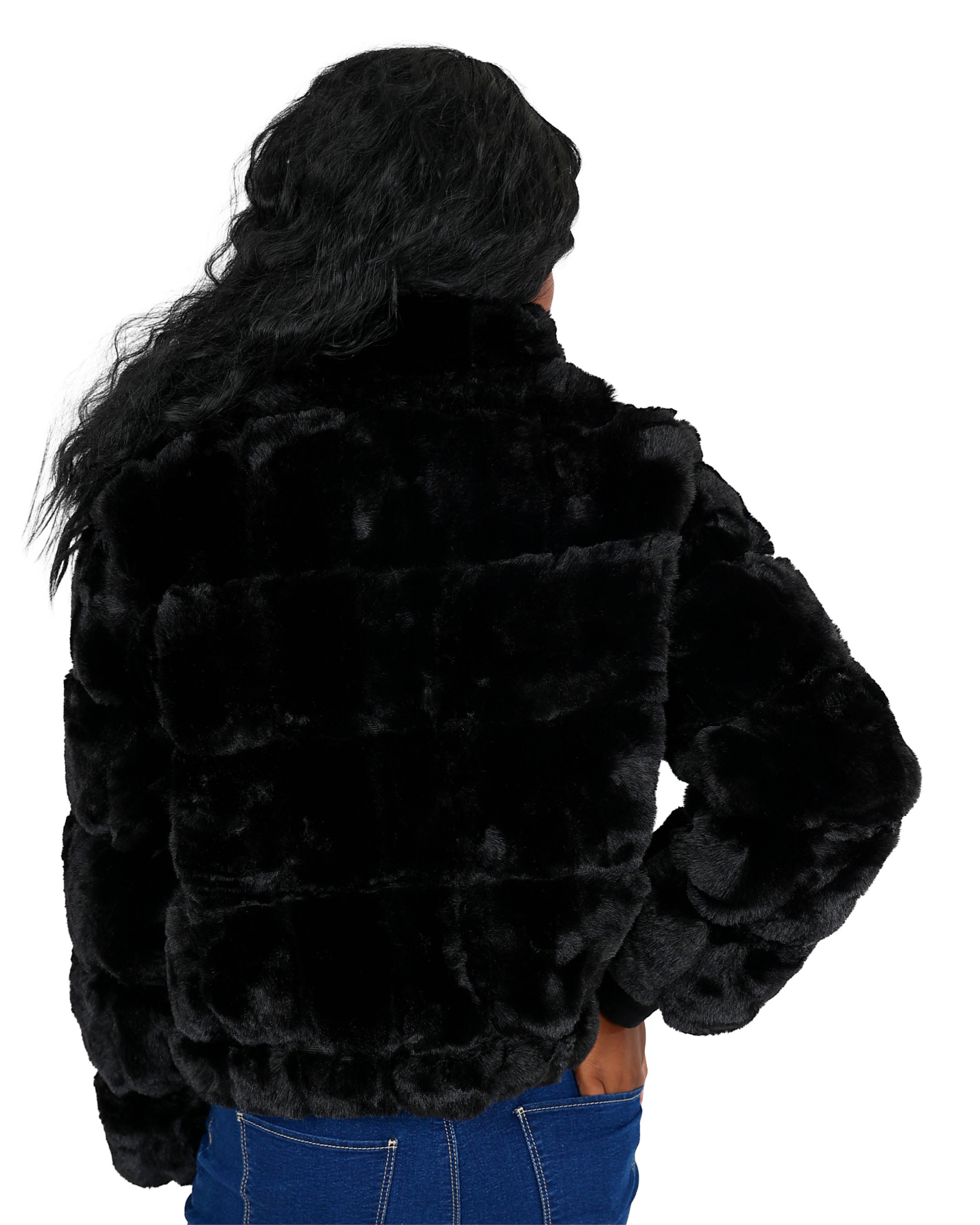 Cropped Black Faux Fur Zip Up Jacket