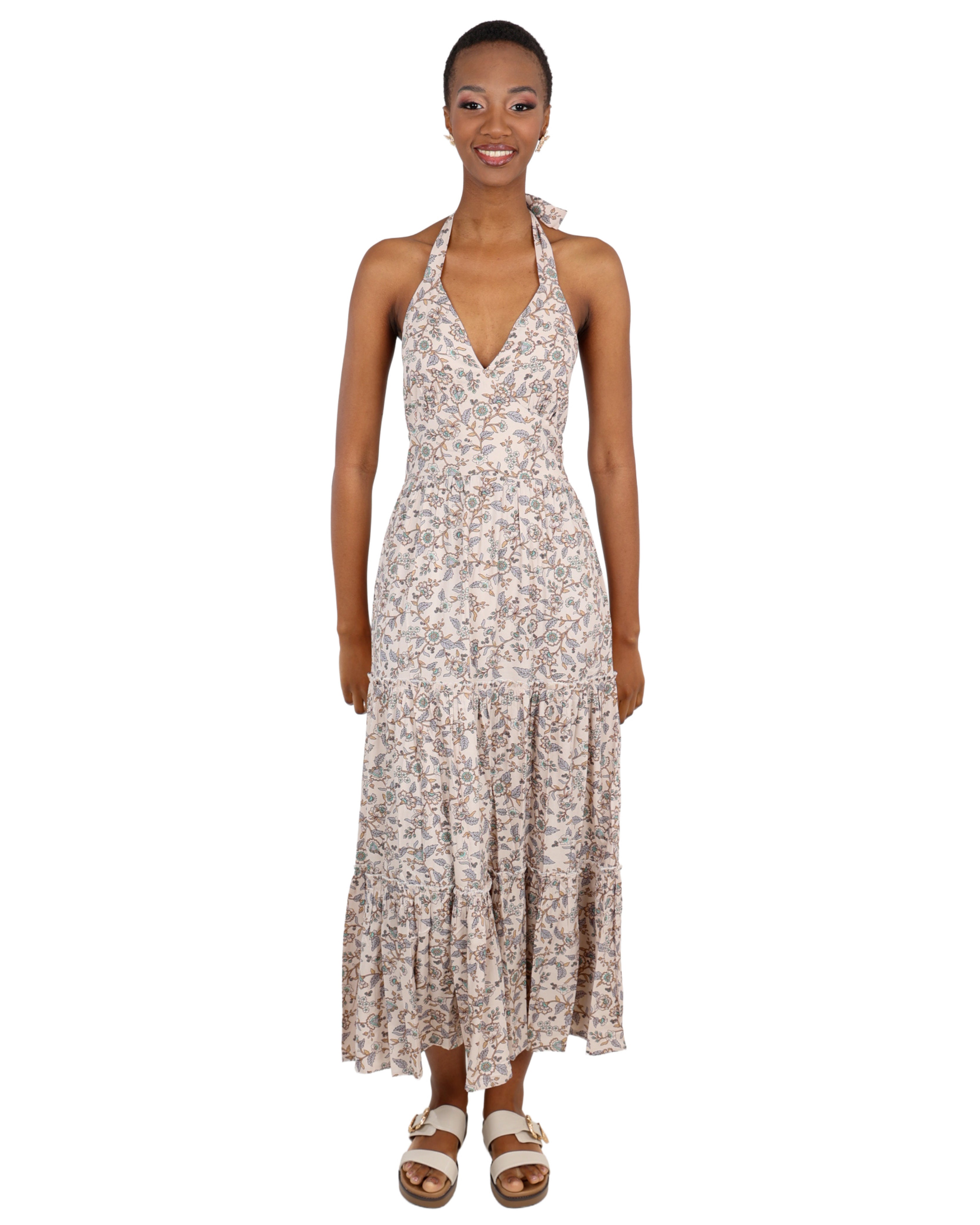 Paisley Print Tiered Halterneck Maxi Dress
