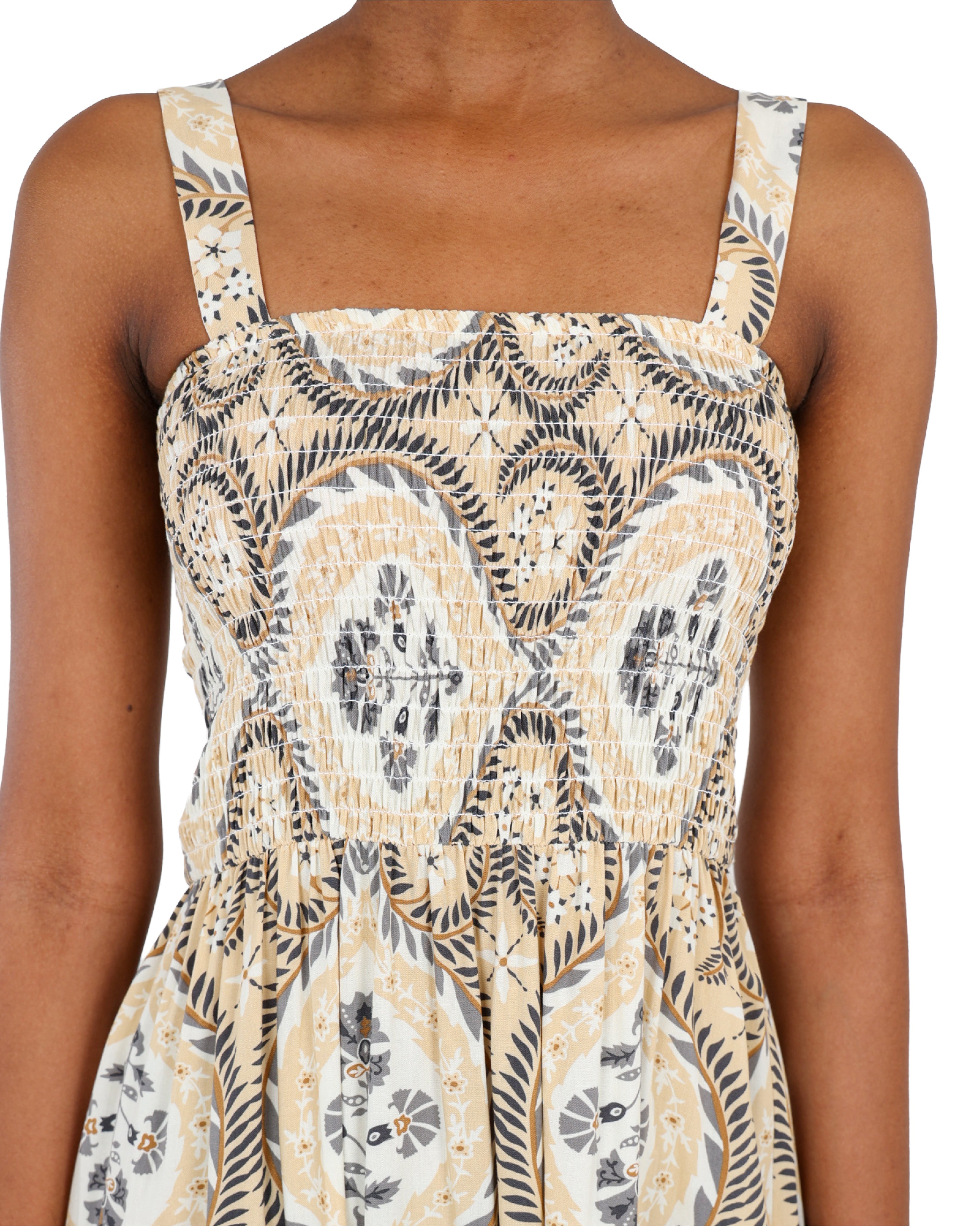 Strappy Smocked Maxi Print Dress