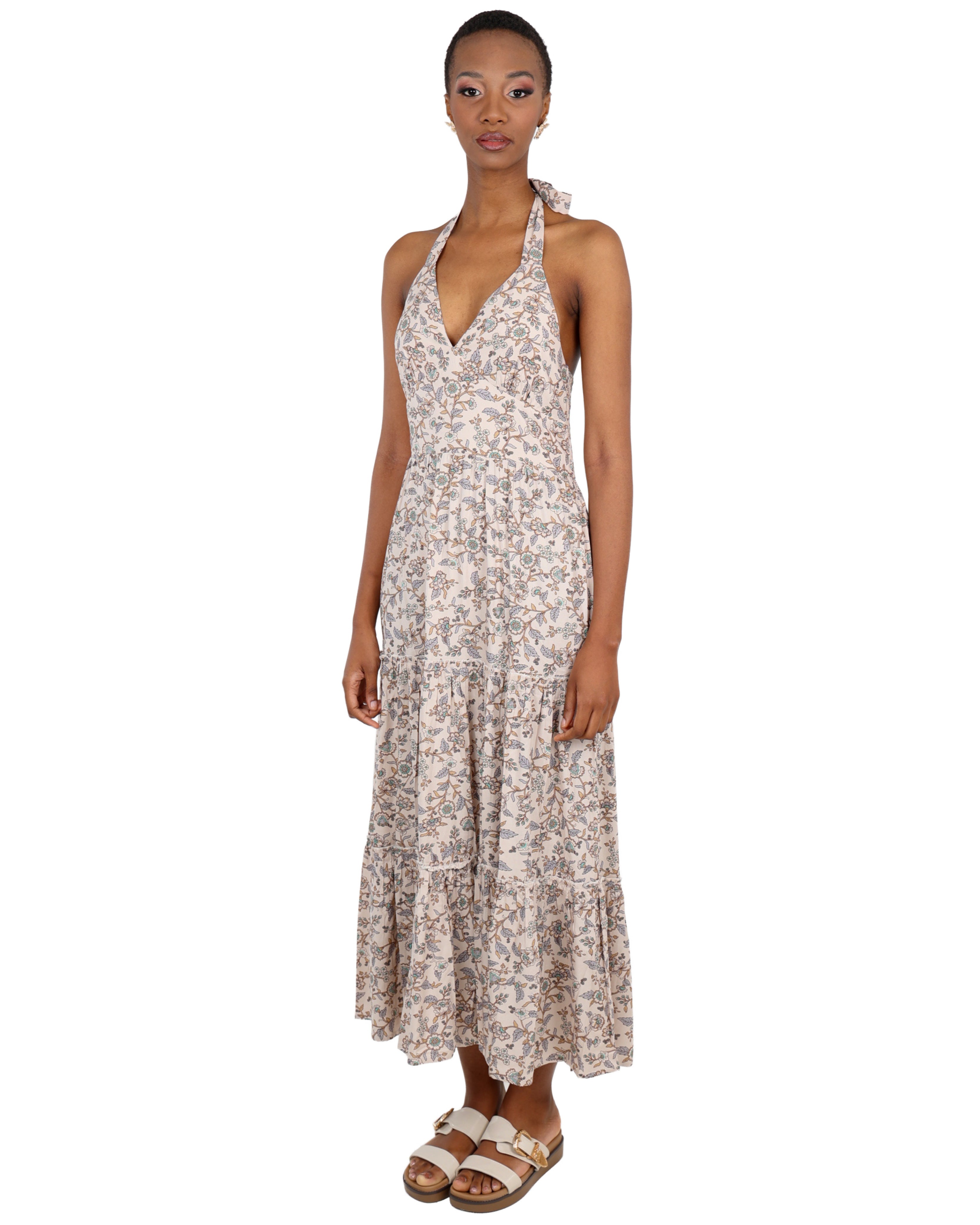 Paisley Print Tiered Halterneck Maxi Dress