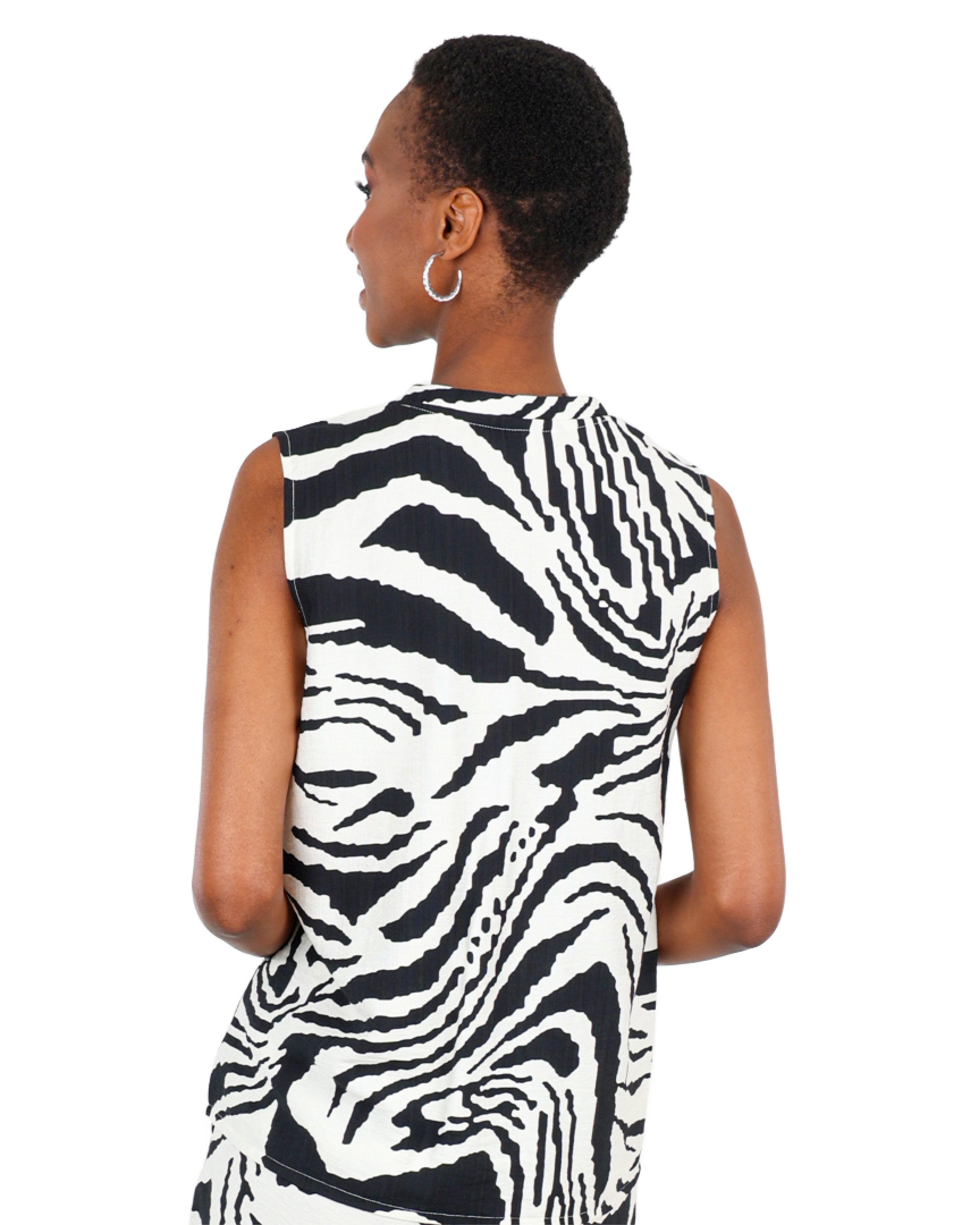 Zebra Print Sleeveless Henley Blouse