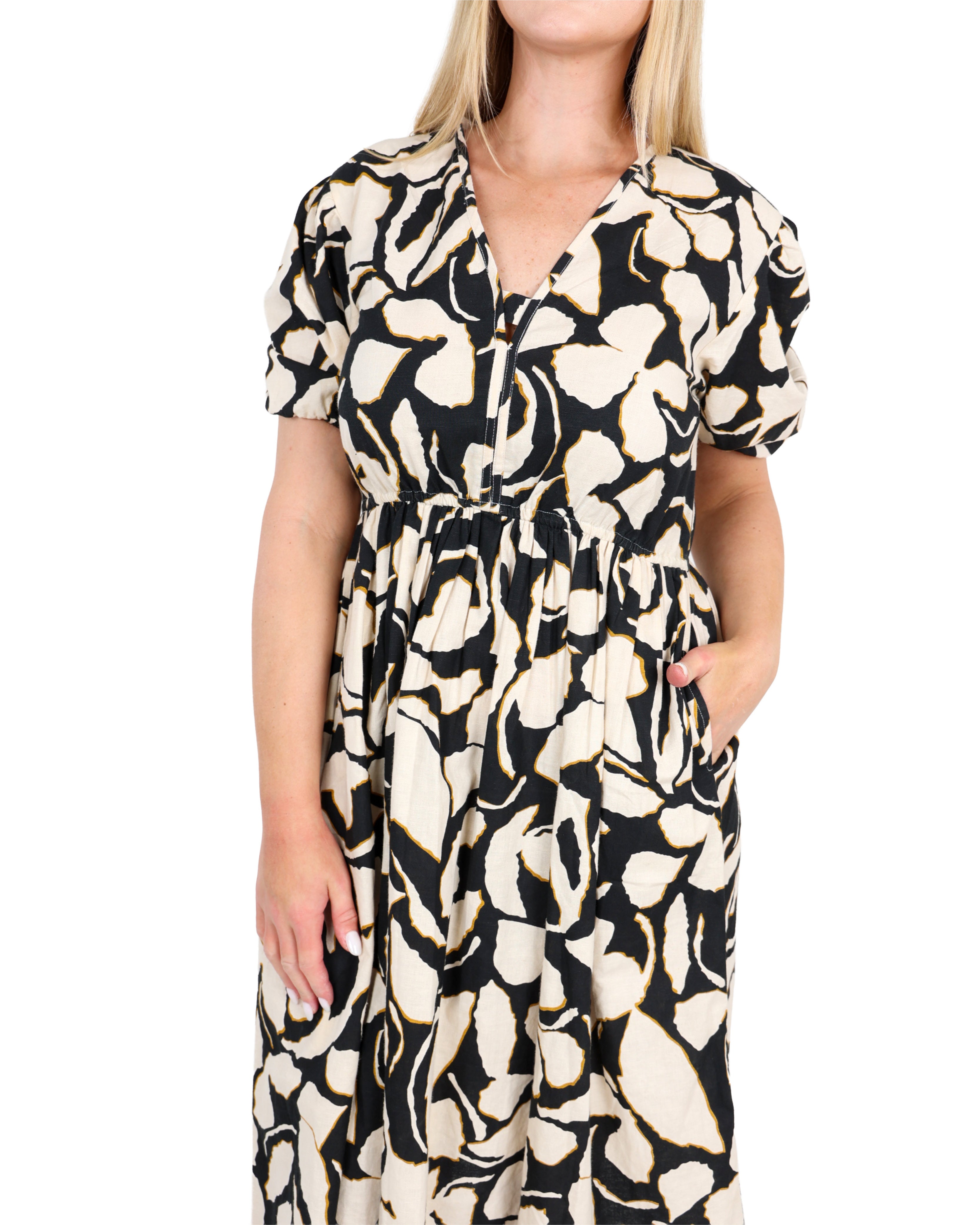 Short Sleeve Printed Midi Dress