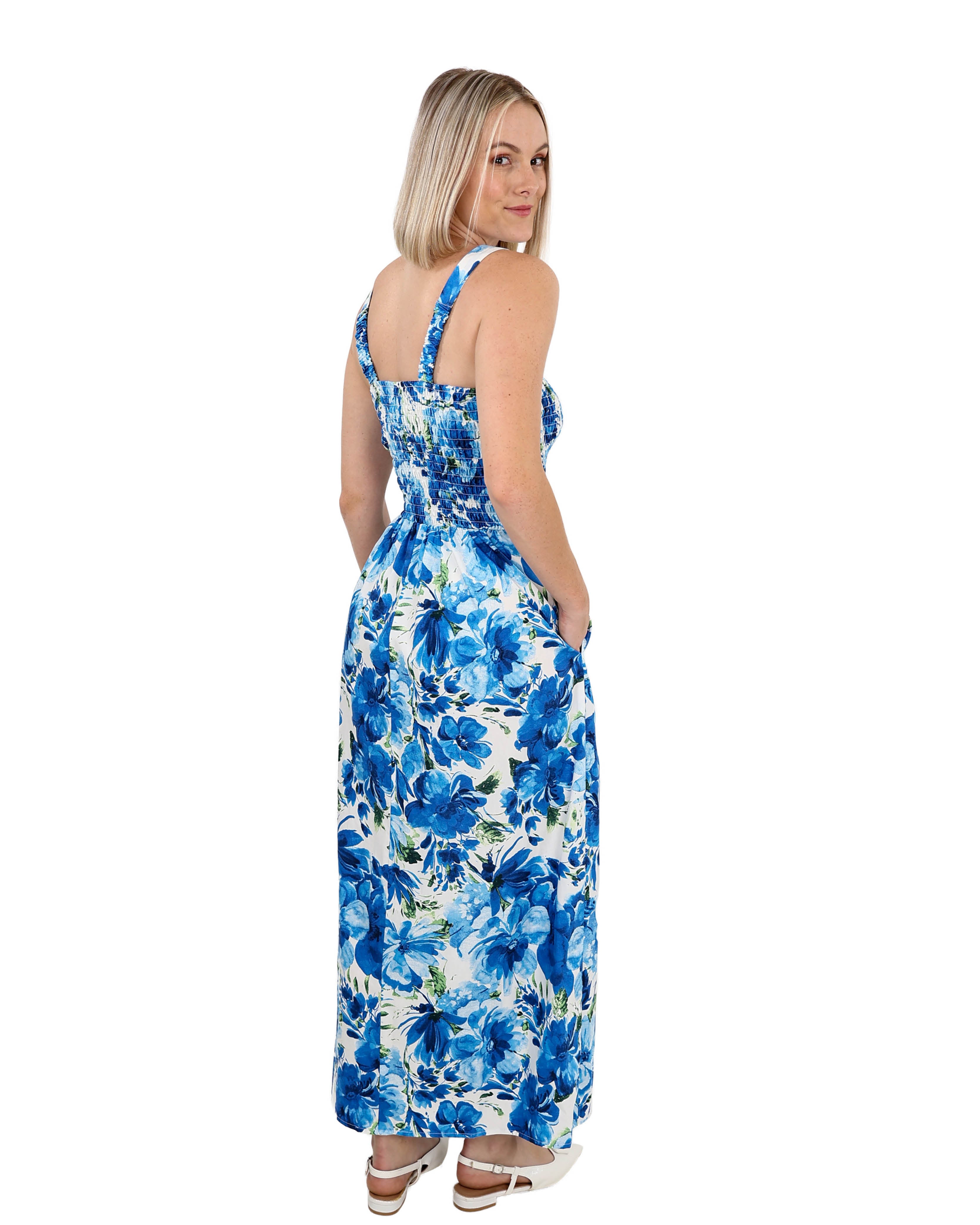 Strappy Cobalt Smocked Maxi Dress