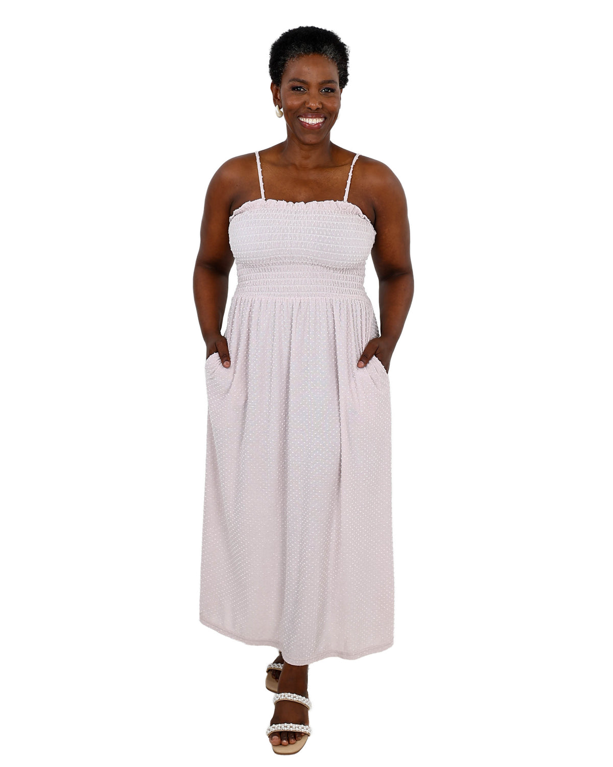Blush Ruched Knit Strappy Maxi Dress