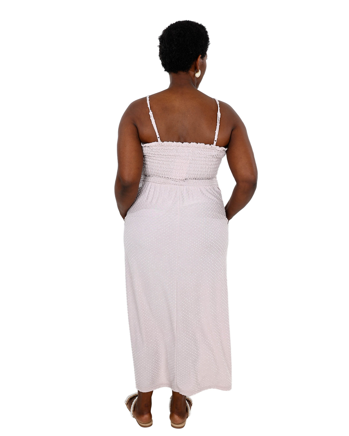 Blush Ruched Knit Strappy Maxi Dress
