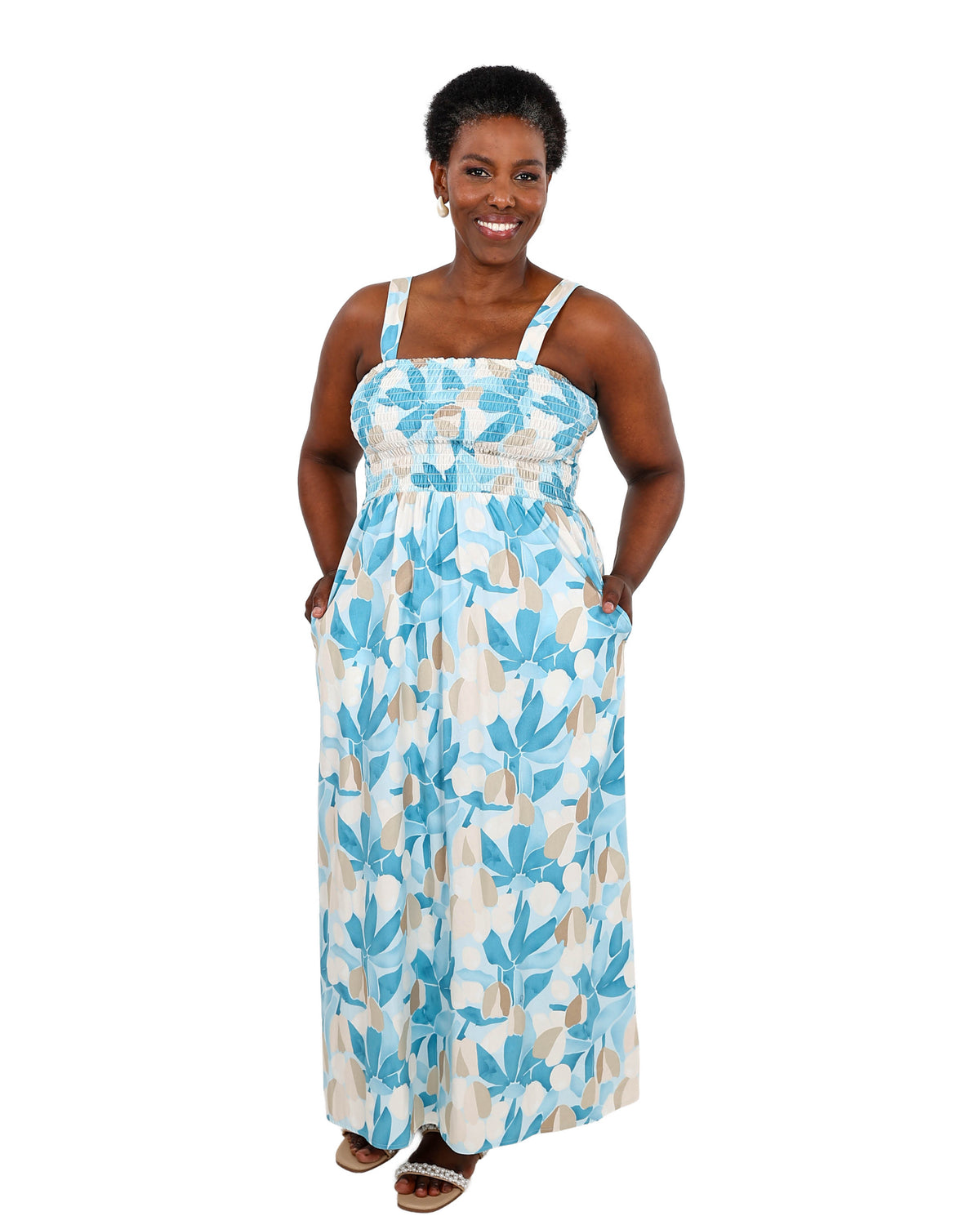 Strappy Light Blue Smocked Maxi Dress